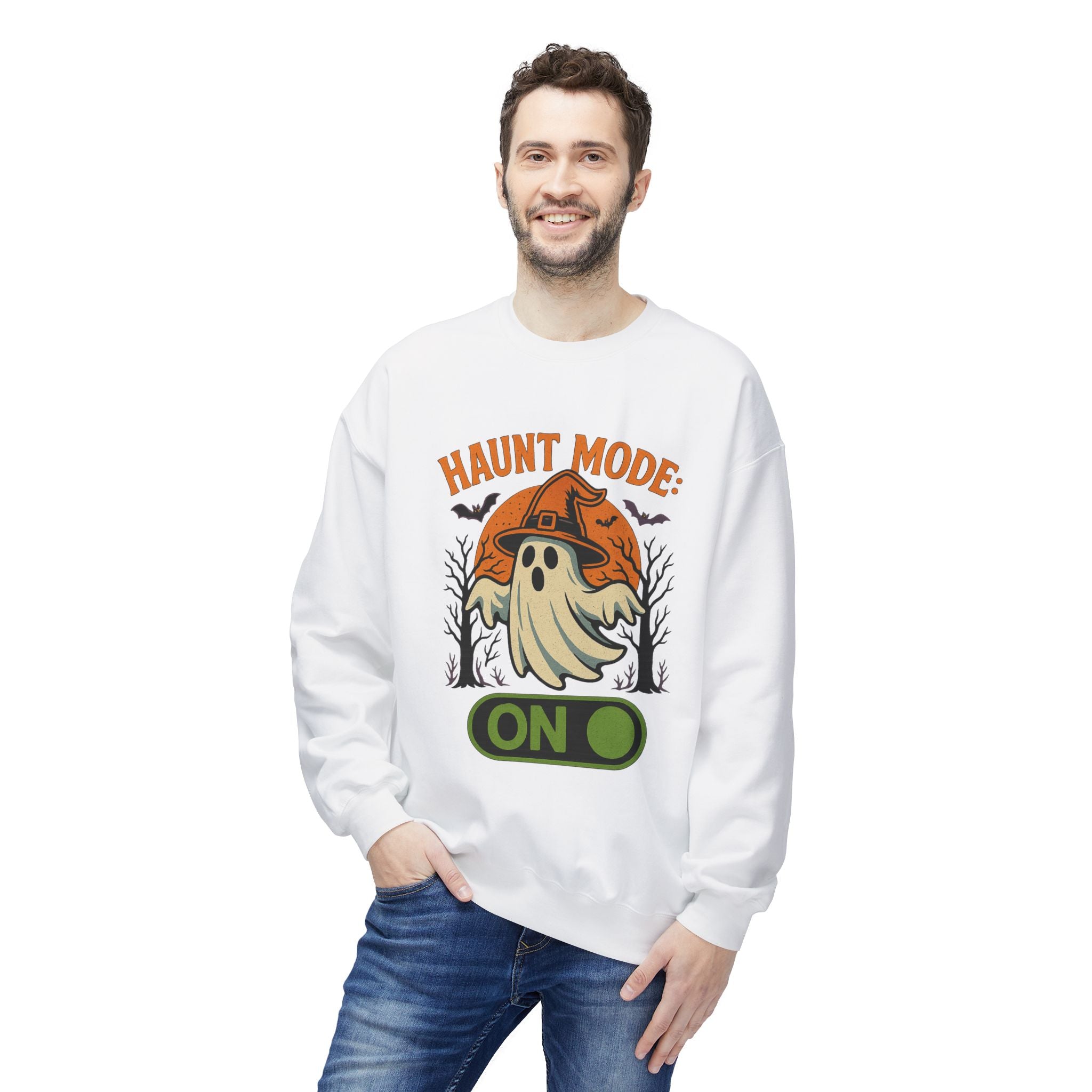 Haunt Mode ON 2 - Crewneck Unisex Sweatshirt - Cozy Halloween Apparel