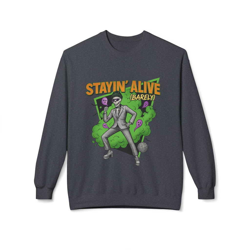 Stayin’ Alive (Barely) 2 - Crewneck Unisex Sweatshirt - Cozy Halloween Apparel