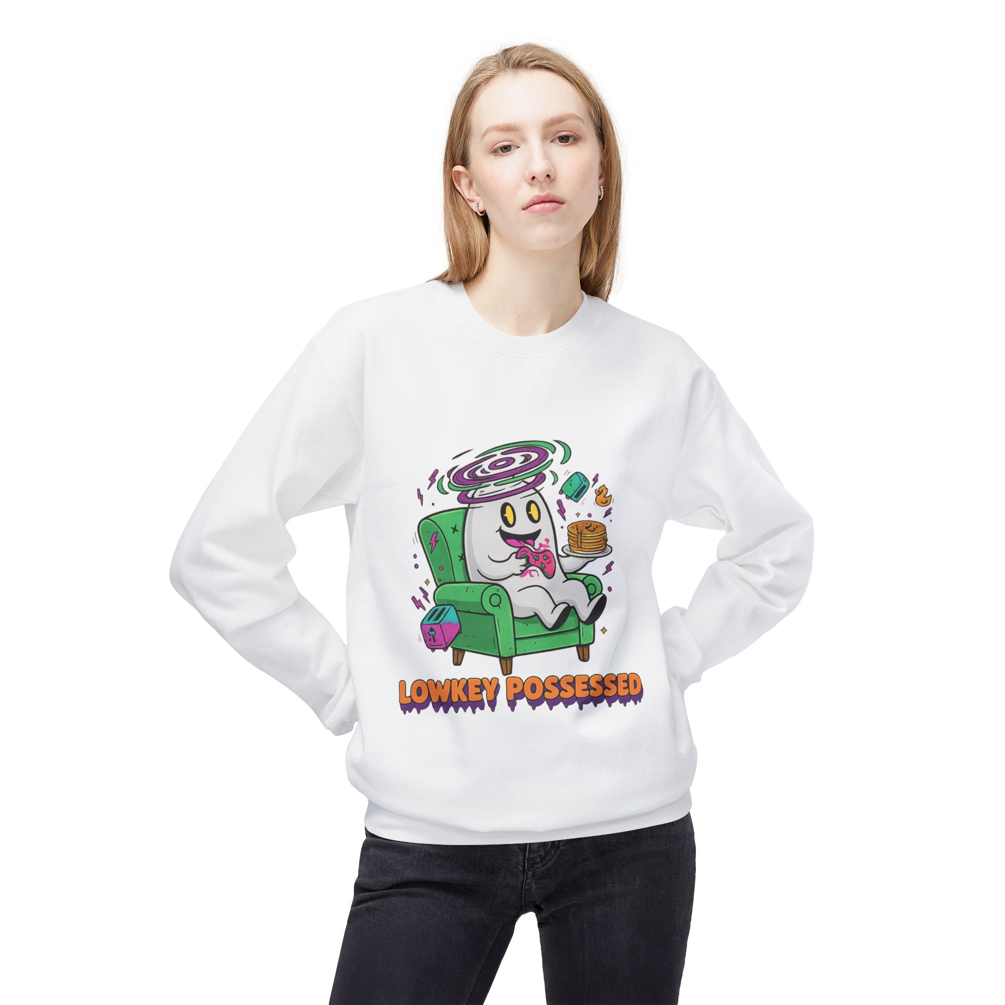 Lowkey Possessed 4 - Crewneck Unisex Sweatshirt - Cozy Halloween Apparel