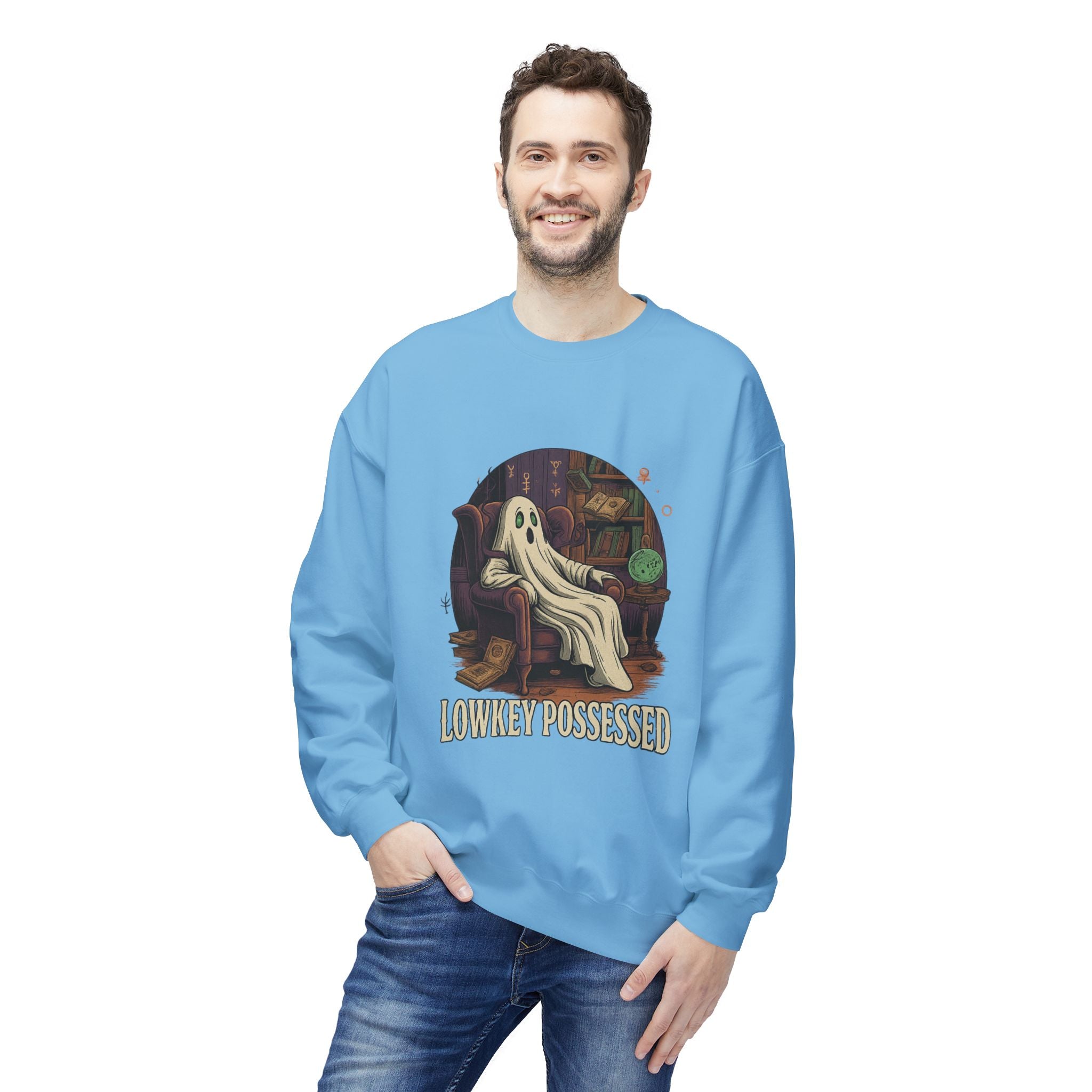 Lowkey Possessed 1 - Crewneck Unisex Sweatshirt - Cozy Halloween Apparel