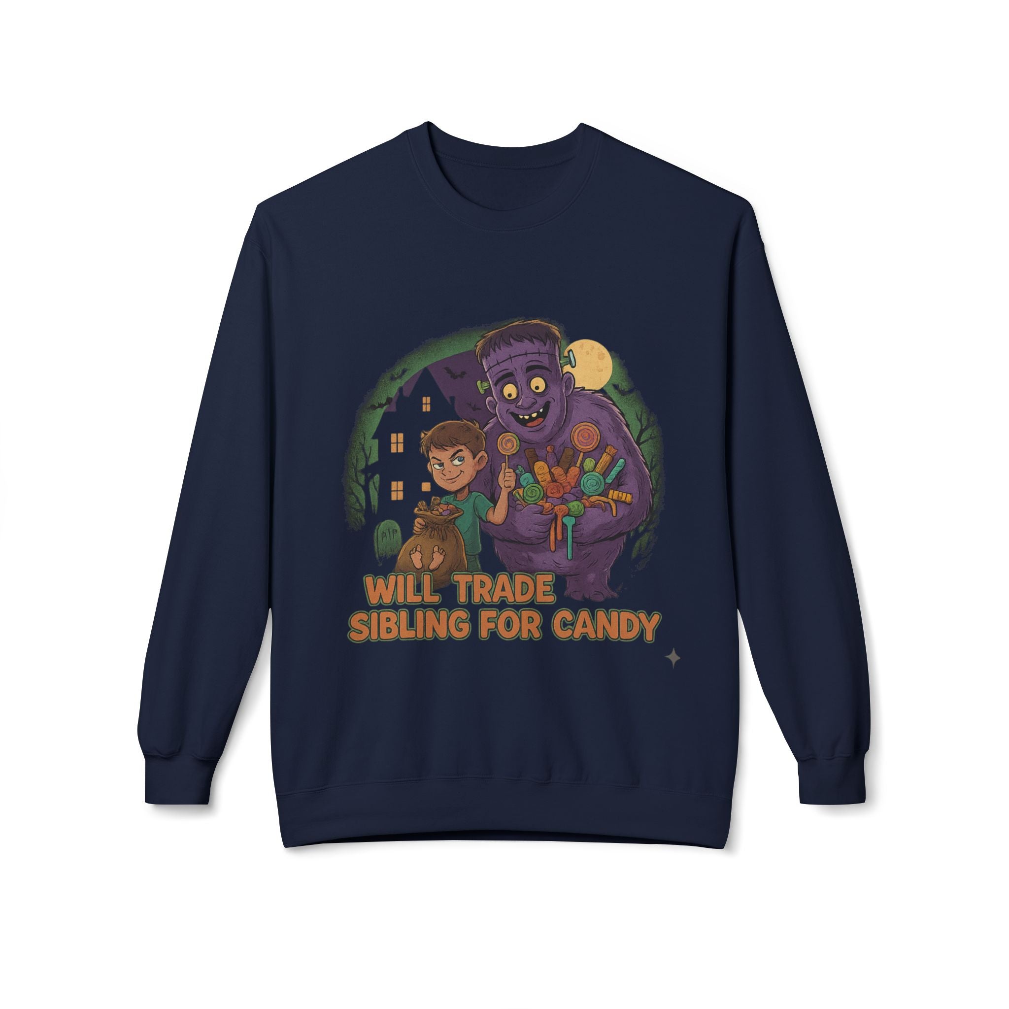 Will Trade Sibling for Candy 1 - Crewneck Unisex Sweatshirt - Cozy Halloween Apparel