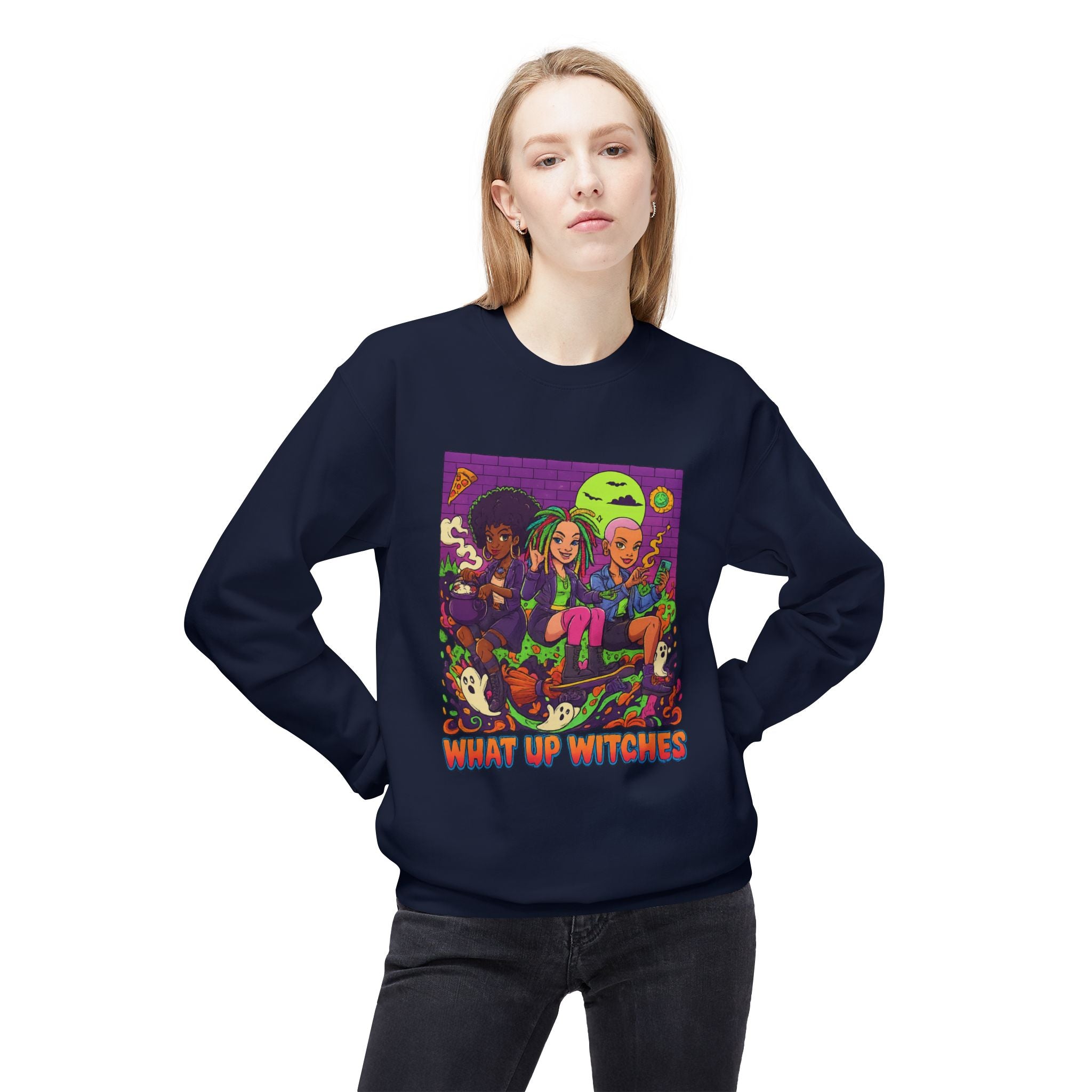 What Up Witches 1 - Crewneck Unisex Sweatshirt - Cozy Halloween Apparel