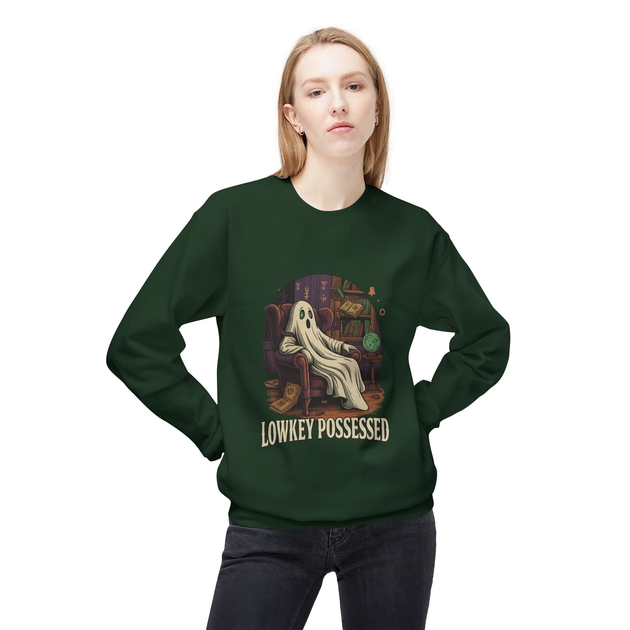 Lowkey Possessed 1 - Crewneck Unisex Sweatshirt - Cozy Halloween Apparel