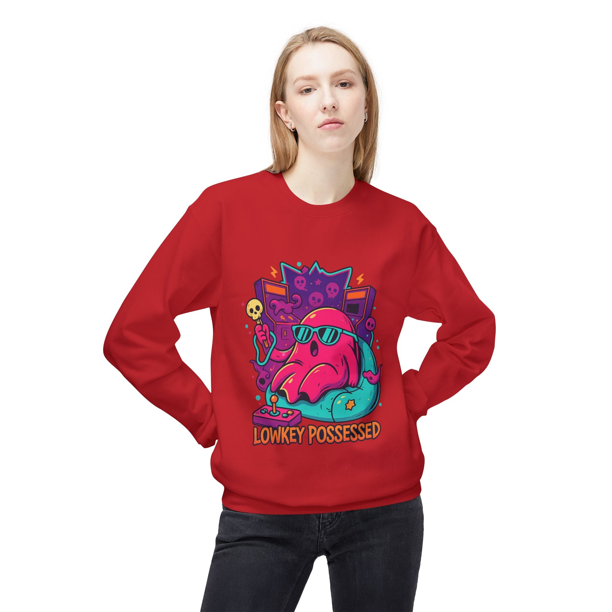 Lowkey Possessed 2 - Crewneck Unisex Sweatshirt - Cozy Halloween Apparel