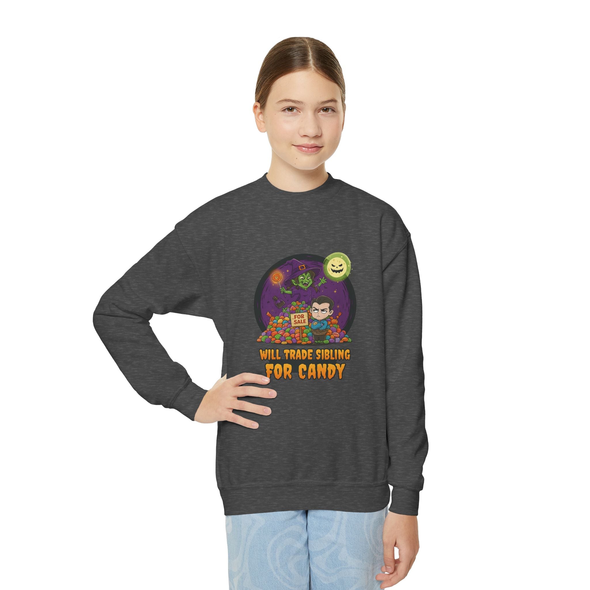 Will Trade Sibling for Candy 2, Fun Halloween Sweatshirt, Cute Kids Sweatshirt