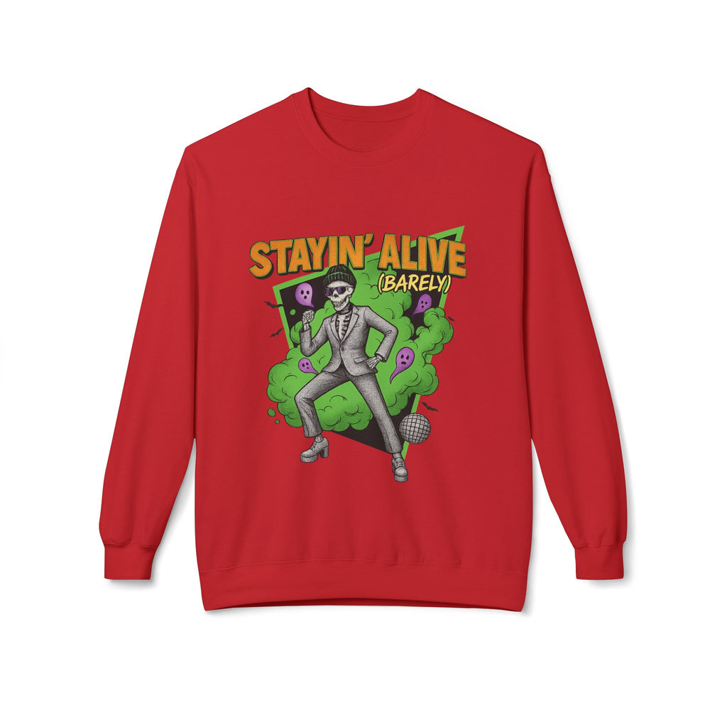 Stayin’ Alive (Barely) 2 - Crewneck Unisex Sweatshirt - Cozy Halloween Apparel