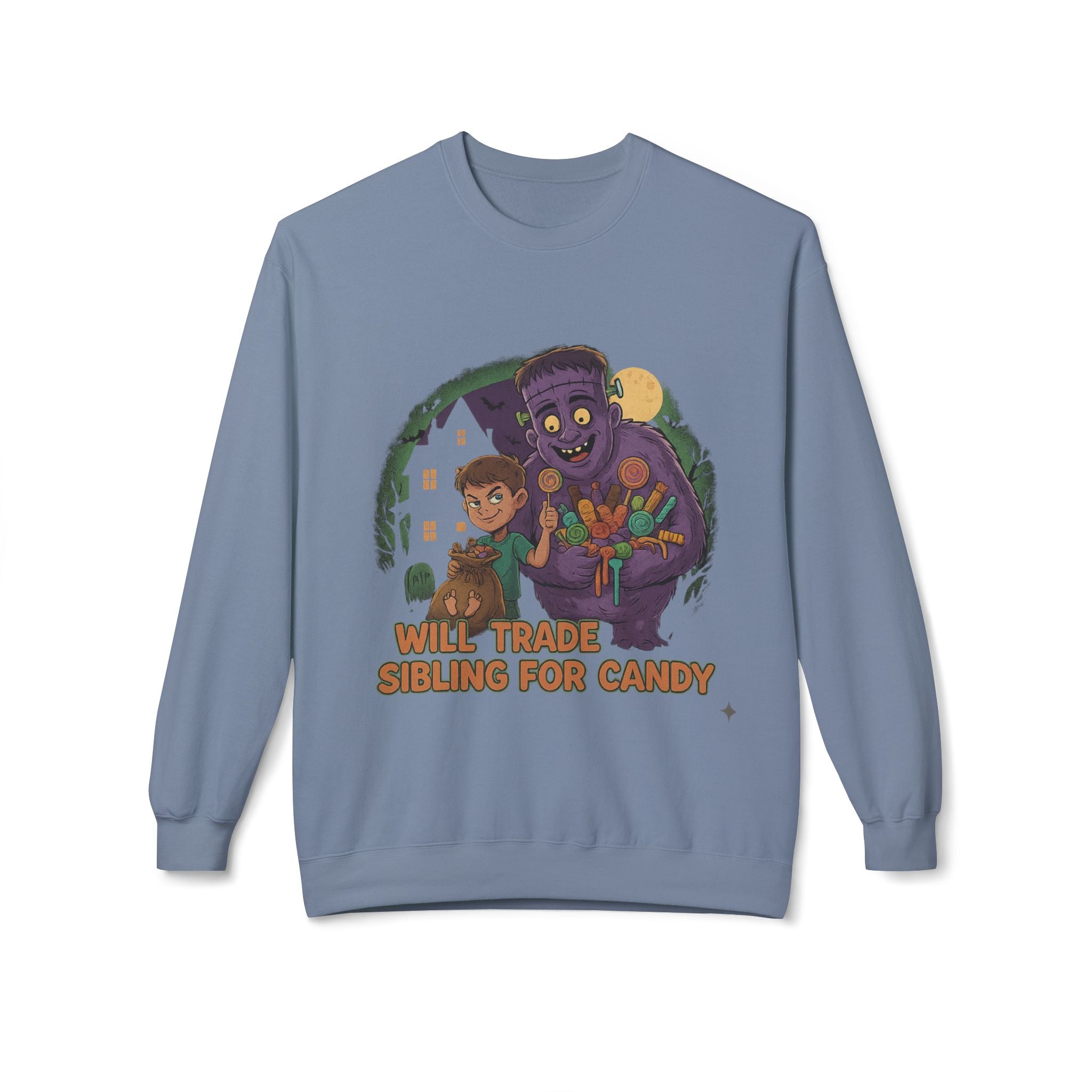 Will Trade Sibling for Candy 1 - Crewneck Unisex Sweatshirt - Cozy Halloween Apparel