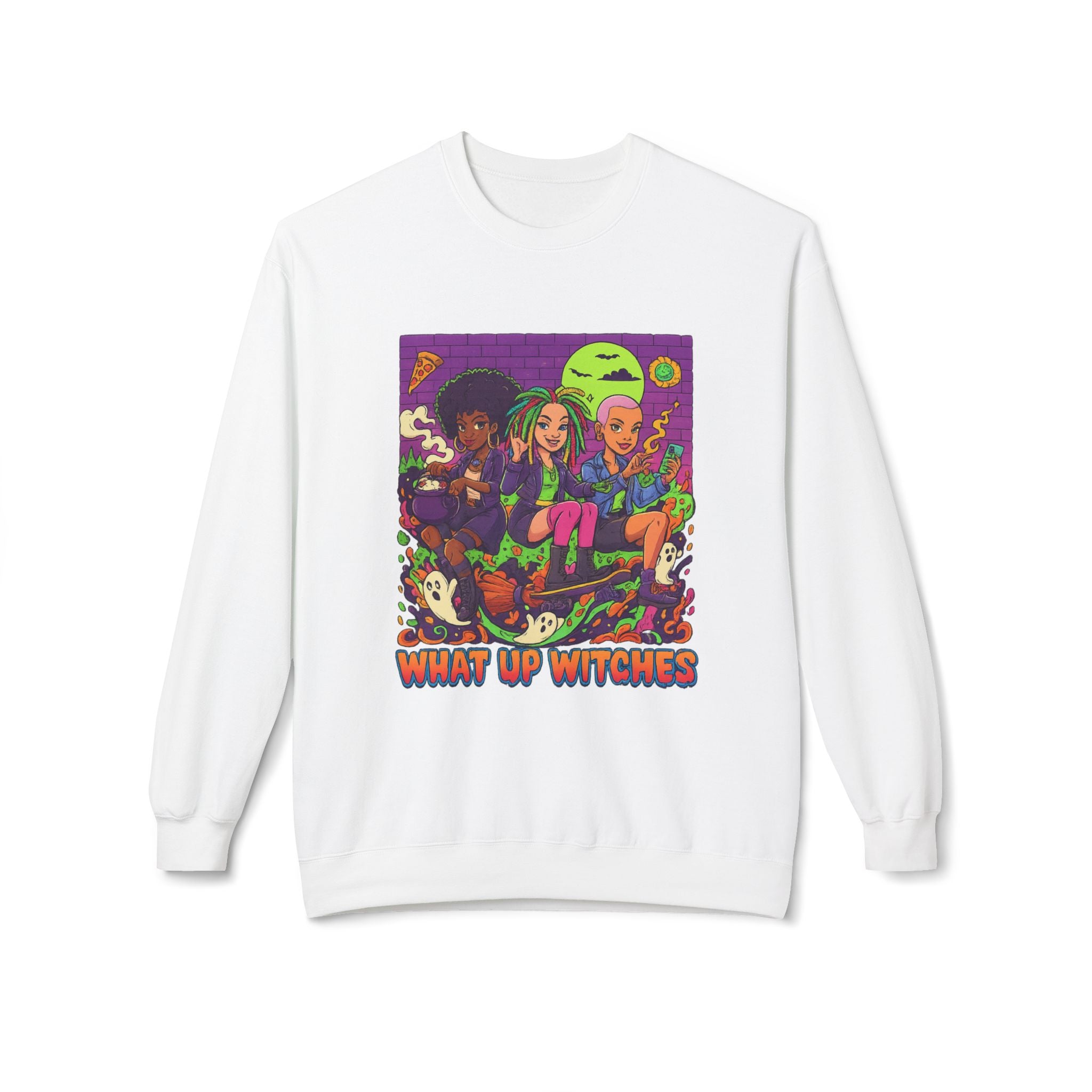 What Up Witches 1 - Crewneck Unisex Sweatshirt - Cozy Halloween Apparel