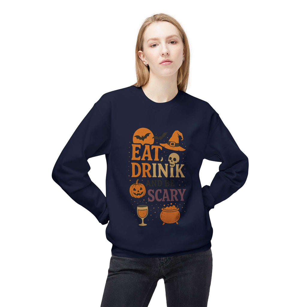Eat, Drink, and Be Scary 1 - Crewneck Unisex Sweatshirt - Cozy Halloween Apparel