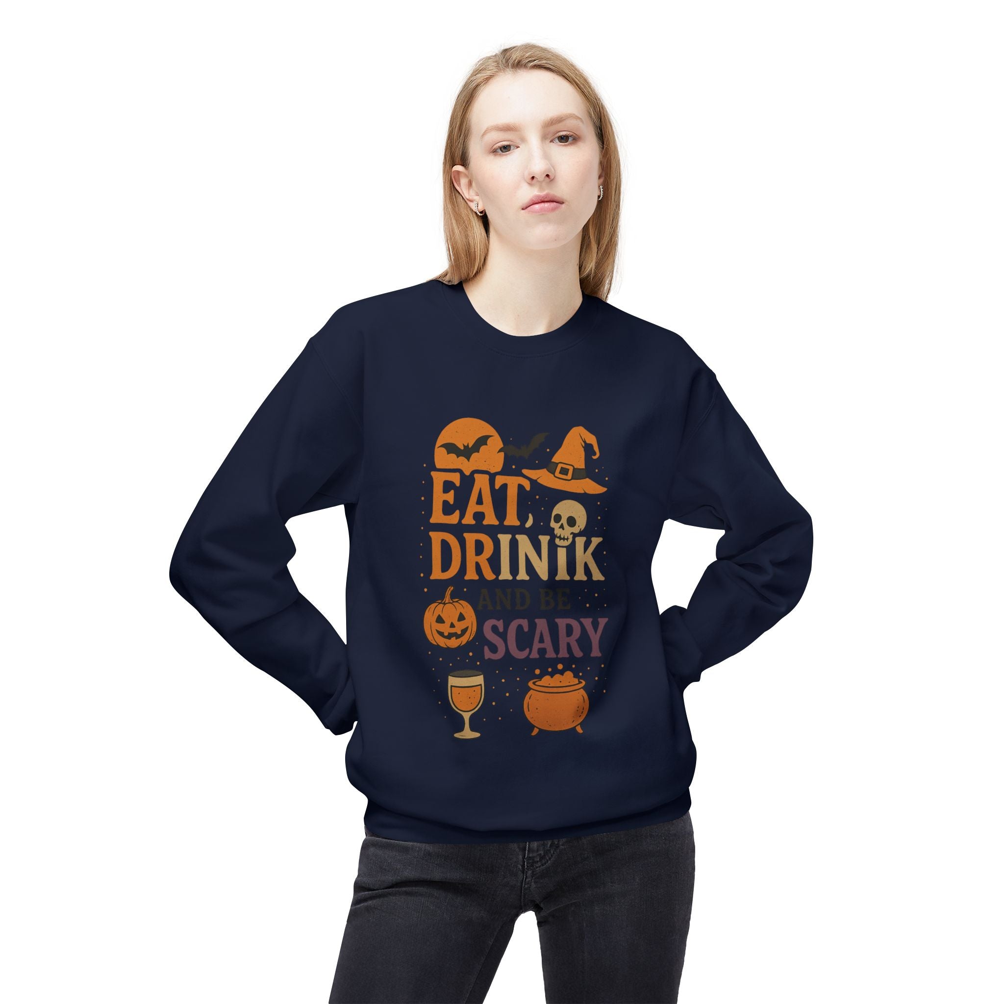 Eat, Drink, and Be Scary 1 - Crewneck Unisex Sweatshirt - Cozy Halloween Apparel