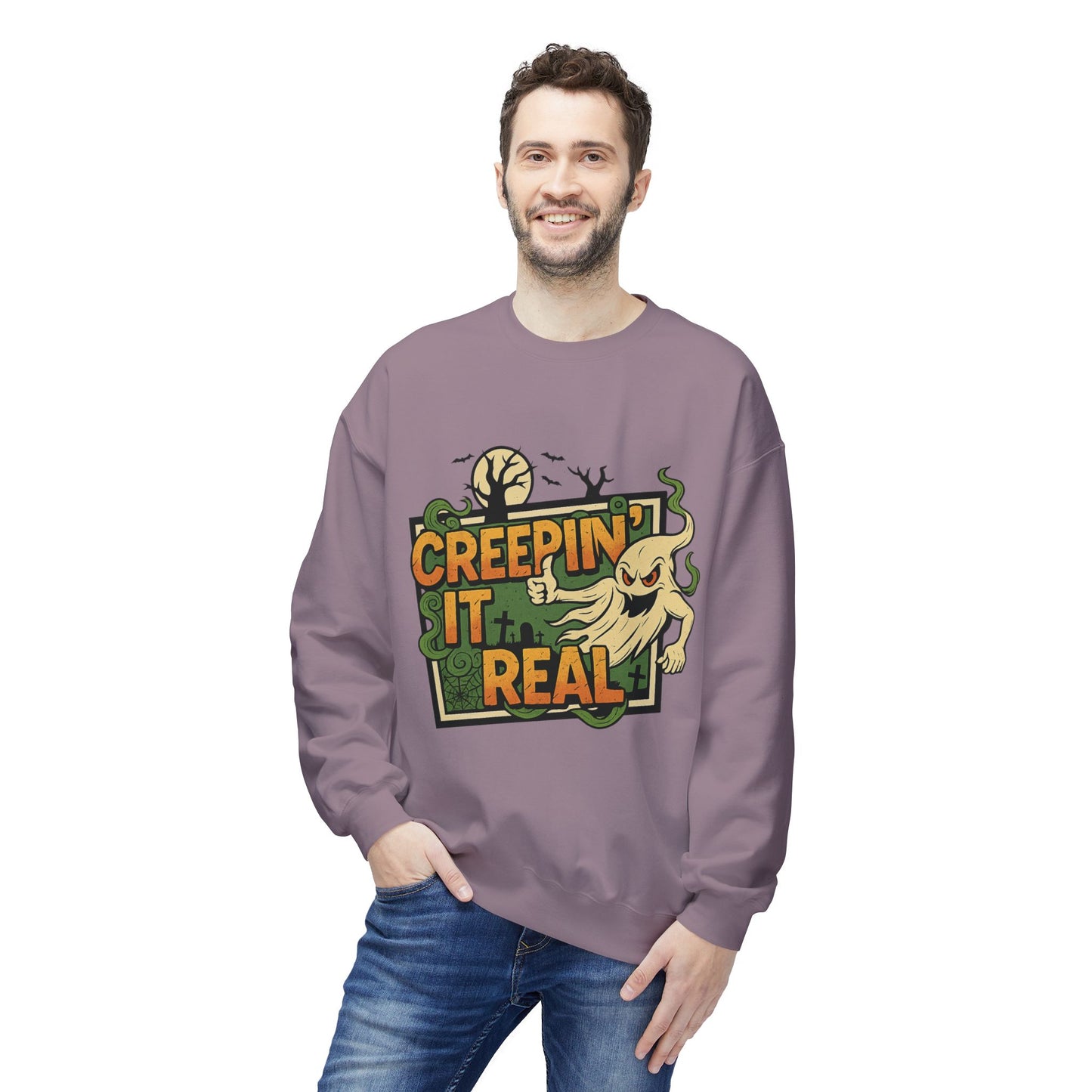 Creepin’ It Real 1- Crewneck Unisex Sweatshirt - Cozy Halloween Apparel