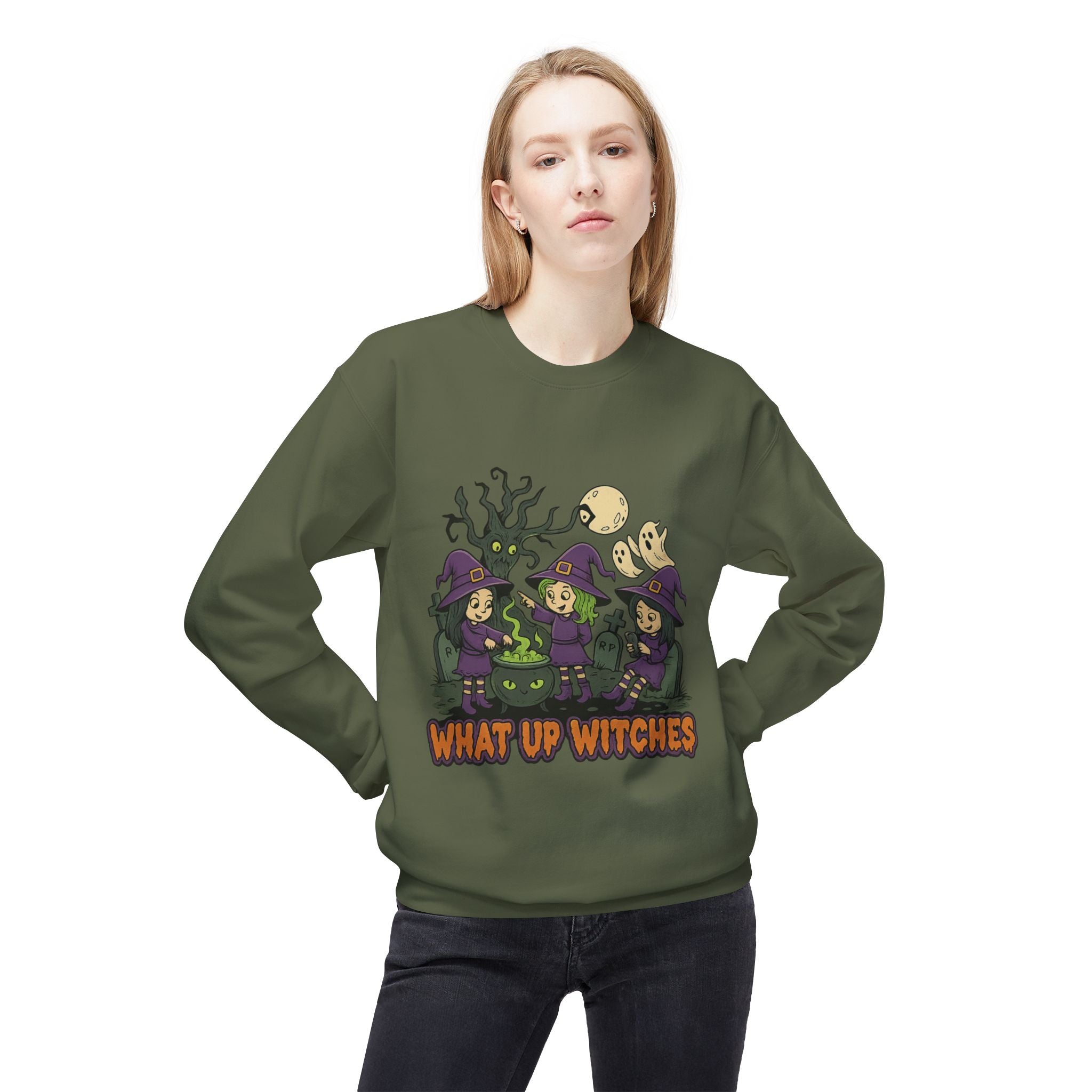 What Up Witches 2.1 - Crewneck Unisex Sweatshirt - Cozy Halloween Apparel