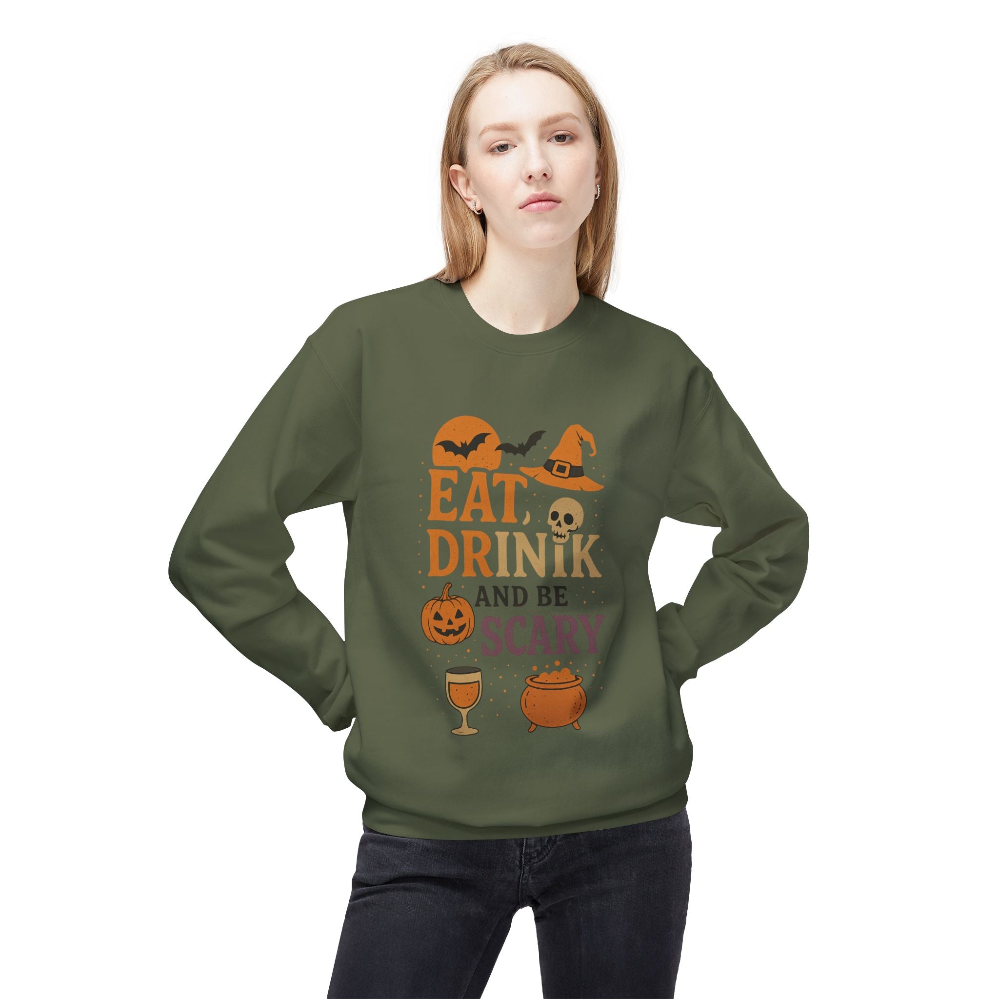Eat, Drink, and Be Scary 1 - Crewneck Unisex Sweatshirt - Cozy Halloween Apparel