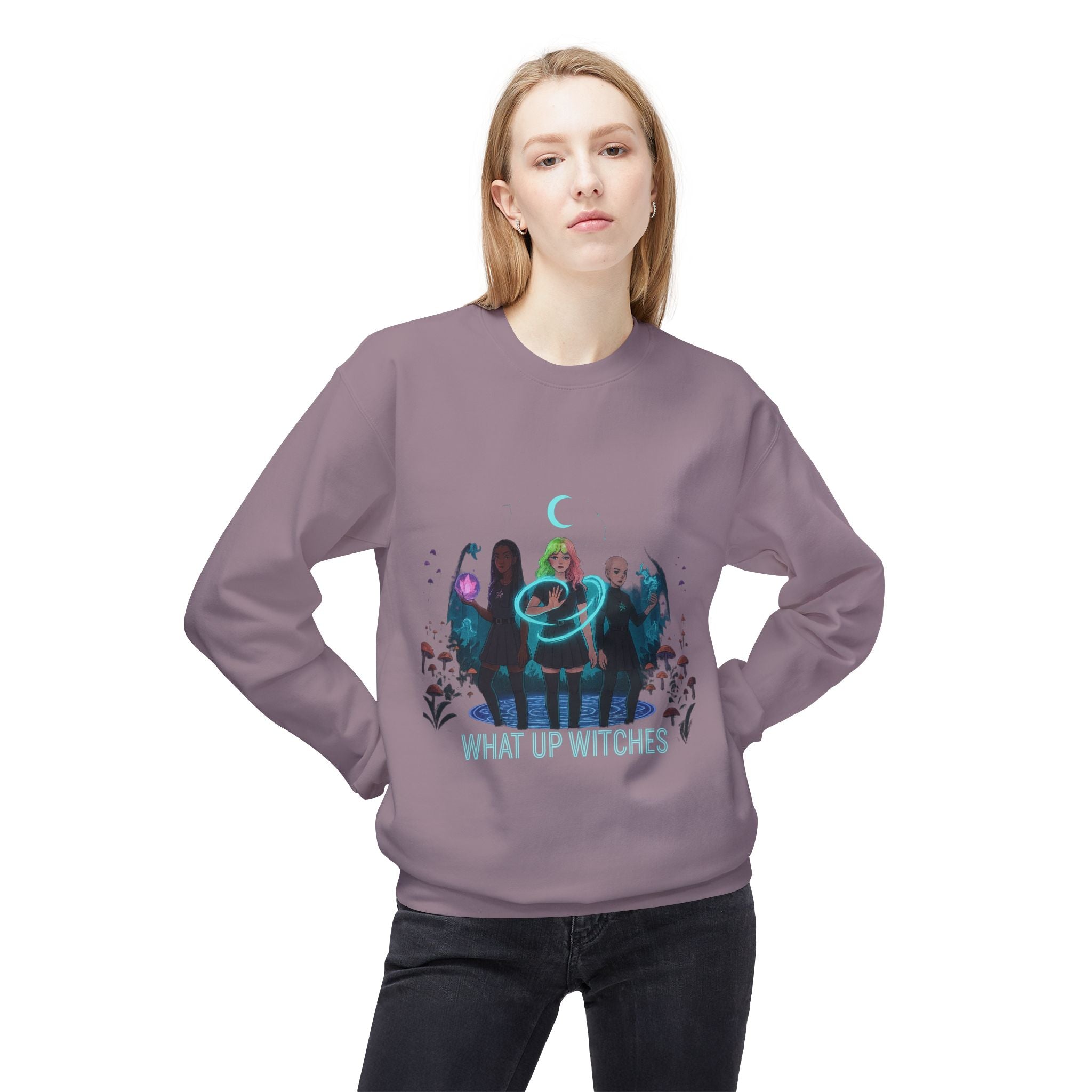 What Up Witches 3 - Crewneck Unisex Sweatshirt - Cozy Halloween Apparel