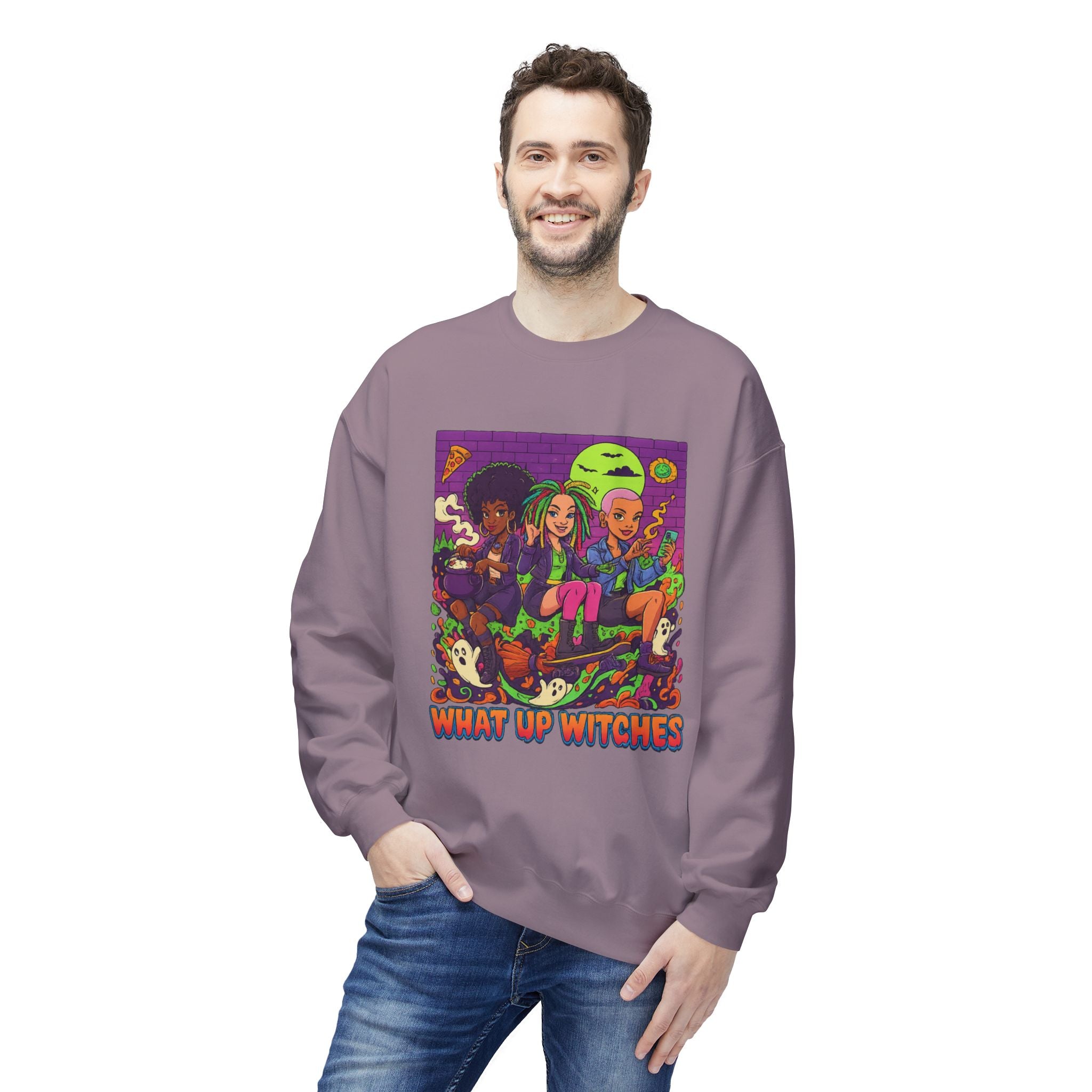 What Up Witches 1 - Crewneck Unisex Sweatshirt - Cozy Halloween Apparel