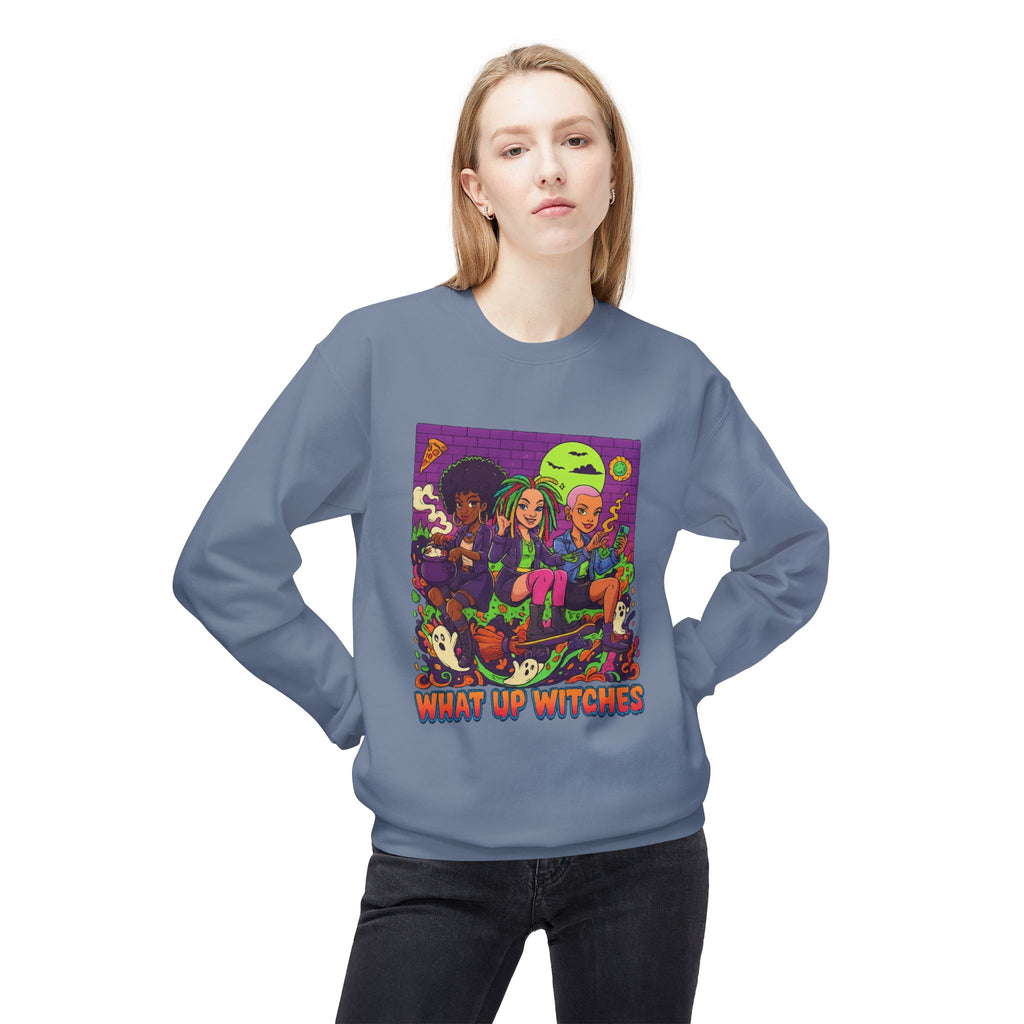 What Up Witches 1 - Crewneck Unisex Sweatshirt - Cozy Halloween Apparel