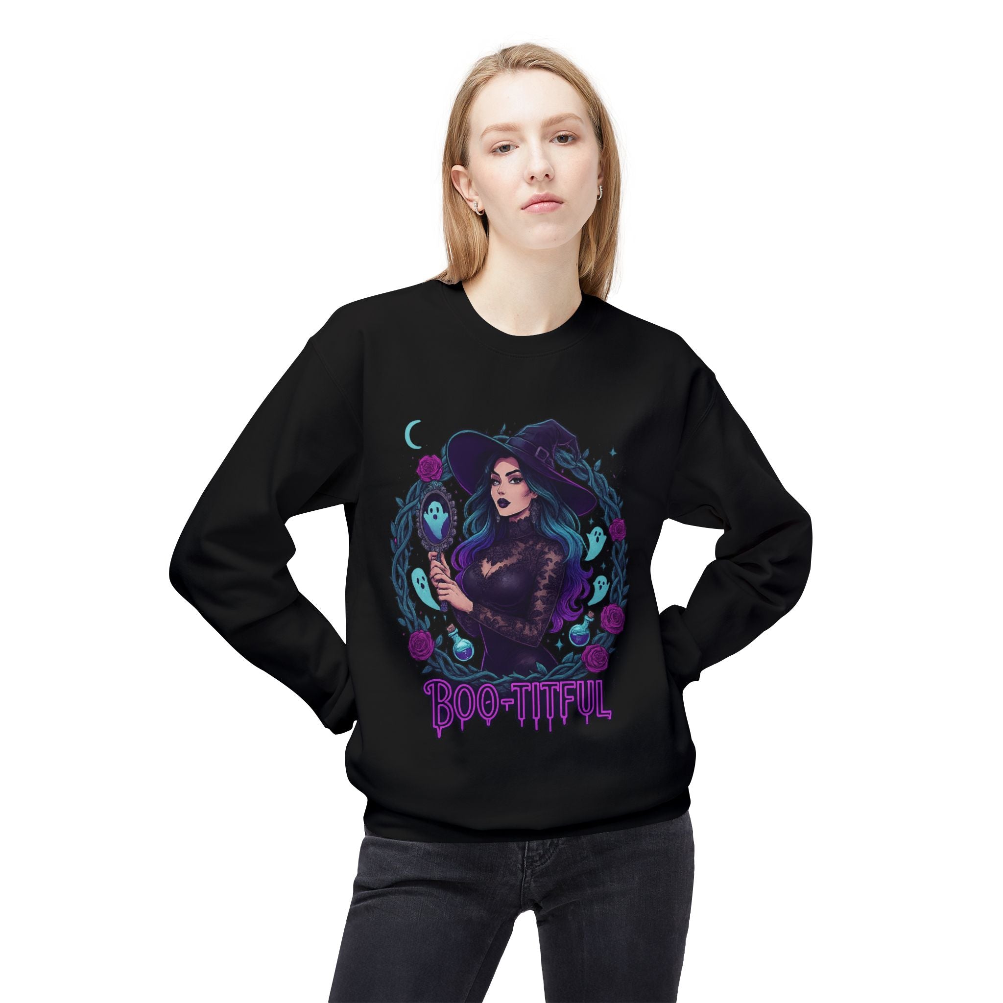 Boo-tiful - Gothic Witch Crewneck Unisex Sweatshirt - Cozy Halloween Apparel