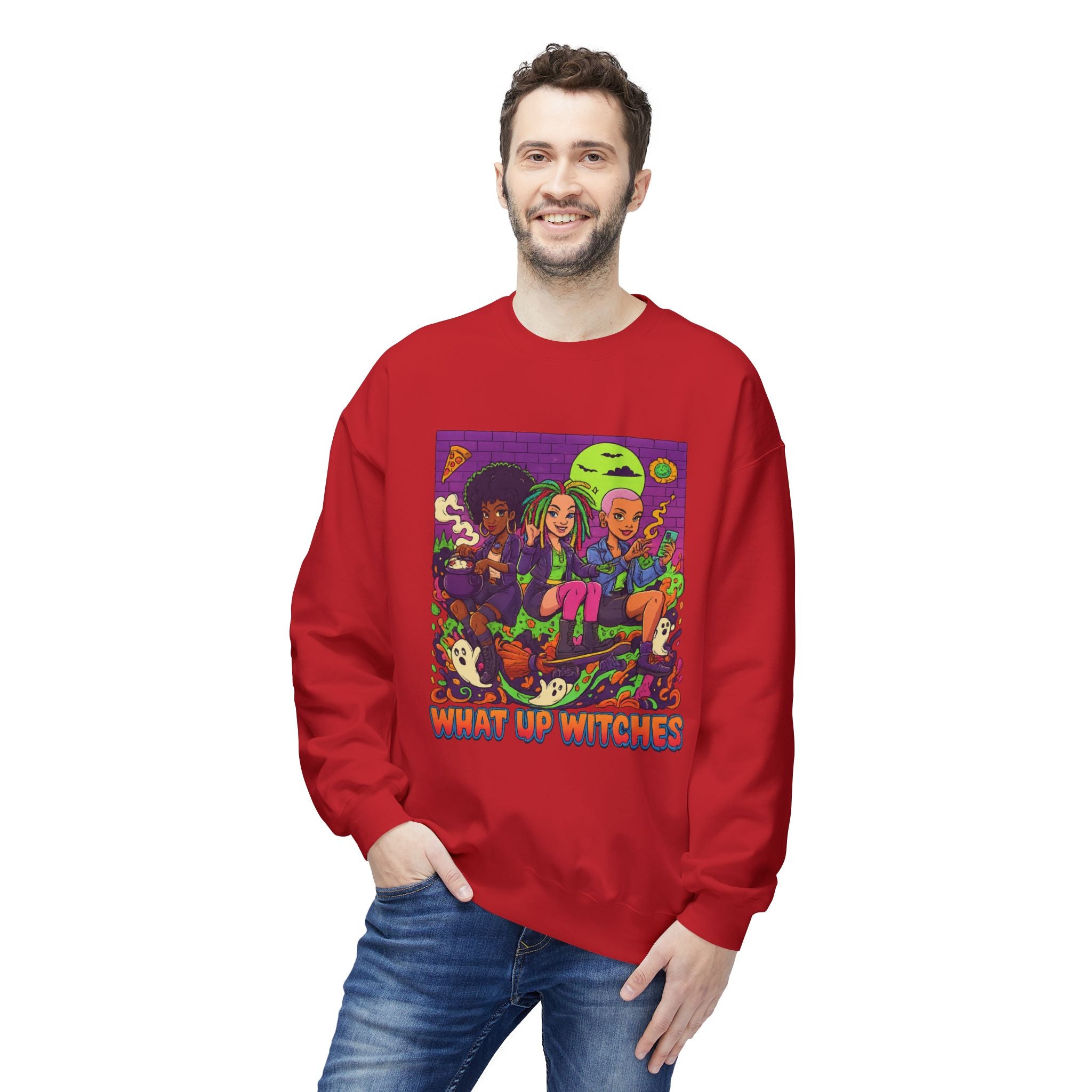 What Up Witches 1 - Crewneck Unisex Sweatshirt - Cozy Halloween Apparel