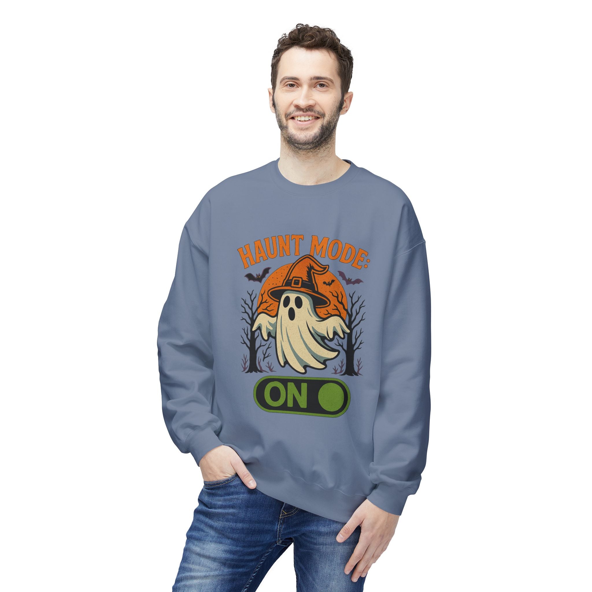 Haunt Mode ON 2 - Crewneck Unisex Sweatshirt - Cozy Halloween Apparel