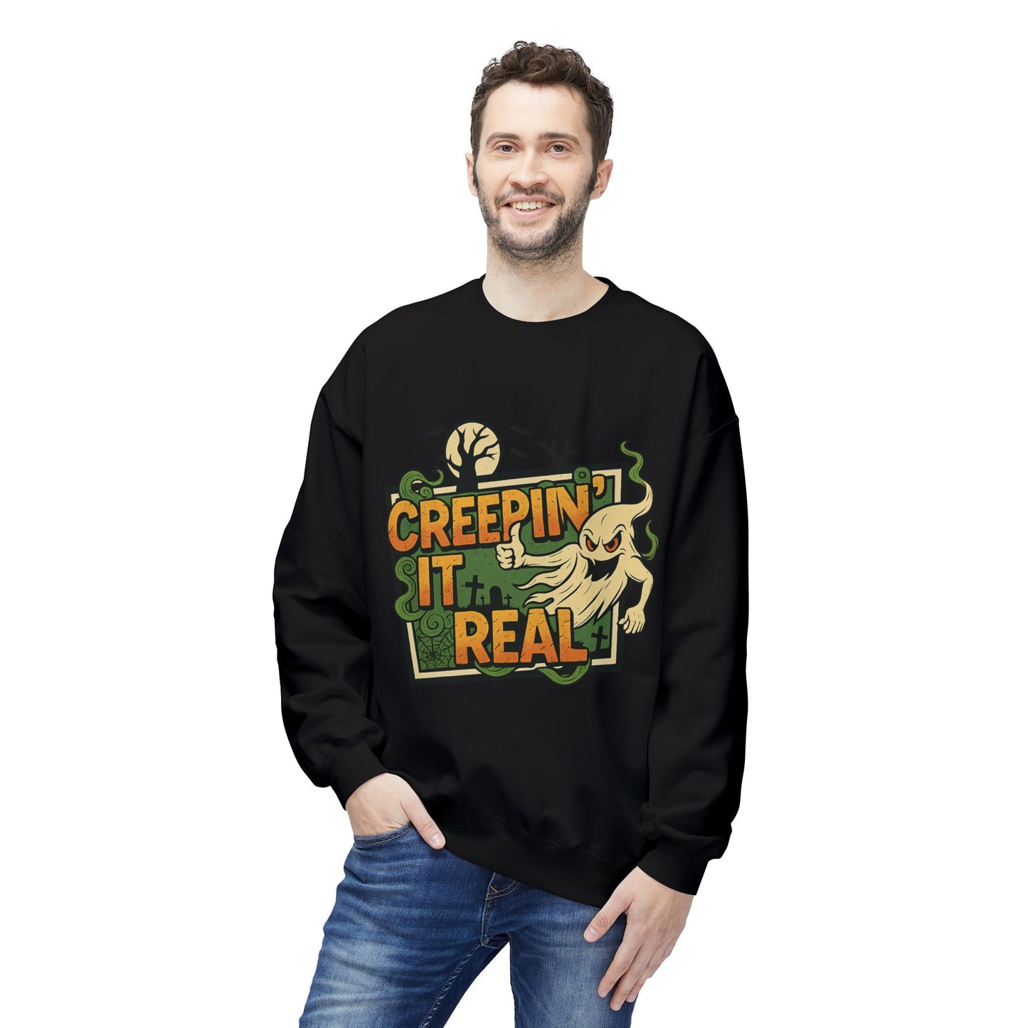 Creepin’ It Real 1- Crewneck Unisex Sweatshirt - Cozy Halloween Apparel