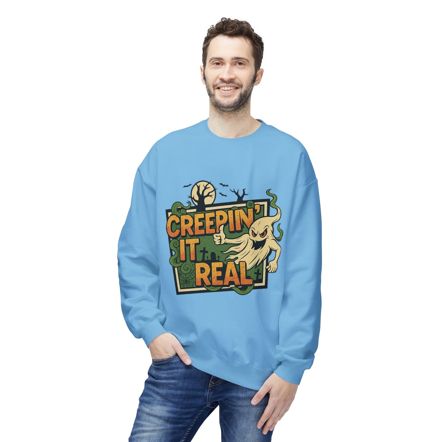 Creepin’ It Real 1- Crewneck Unisex Sweatshirt - Cozy Halloween Apparel