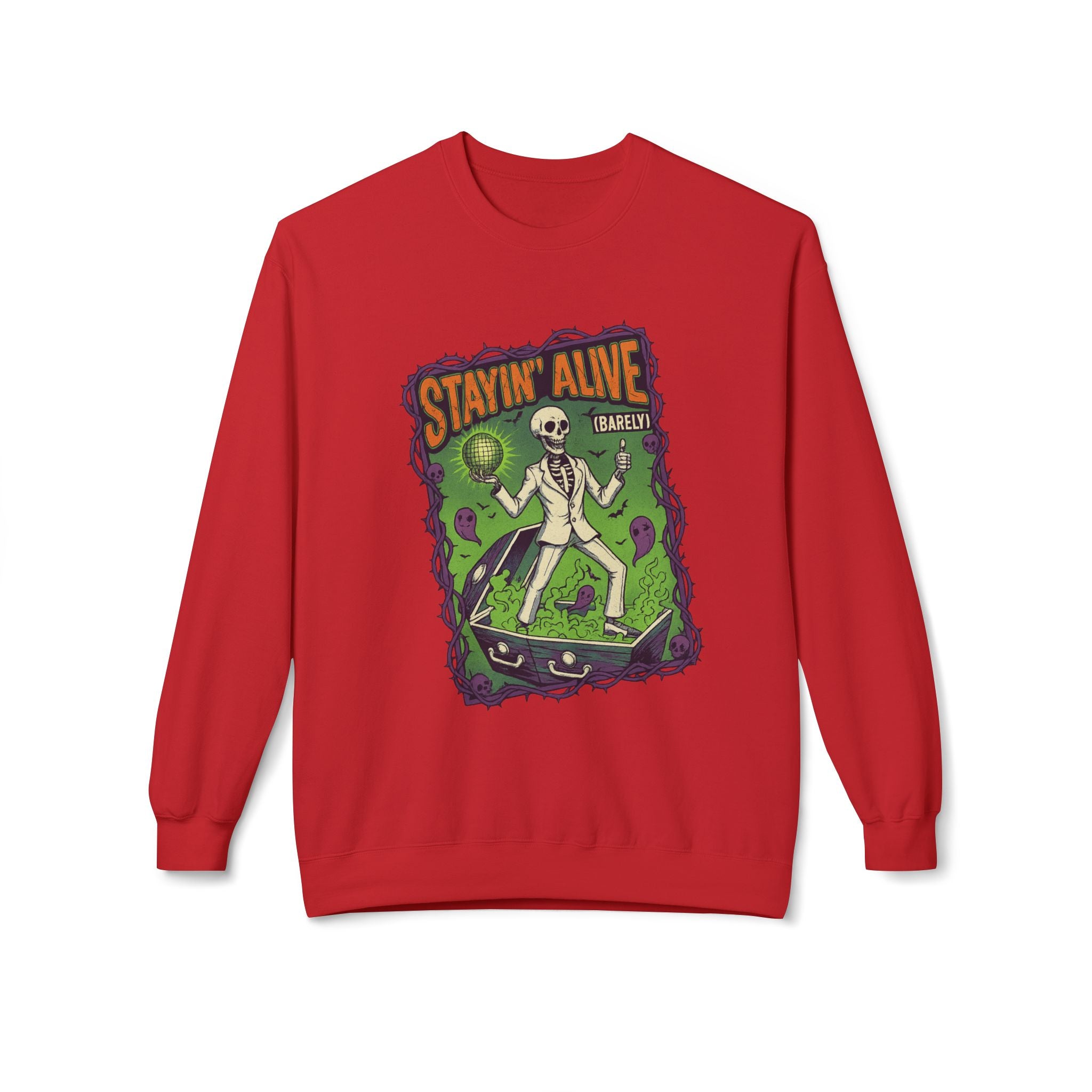 Stayin’ Alive (Barely) 1 - Crewneck Unisex Sweatshirt - Cozy Halloween Apparel