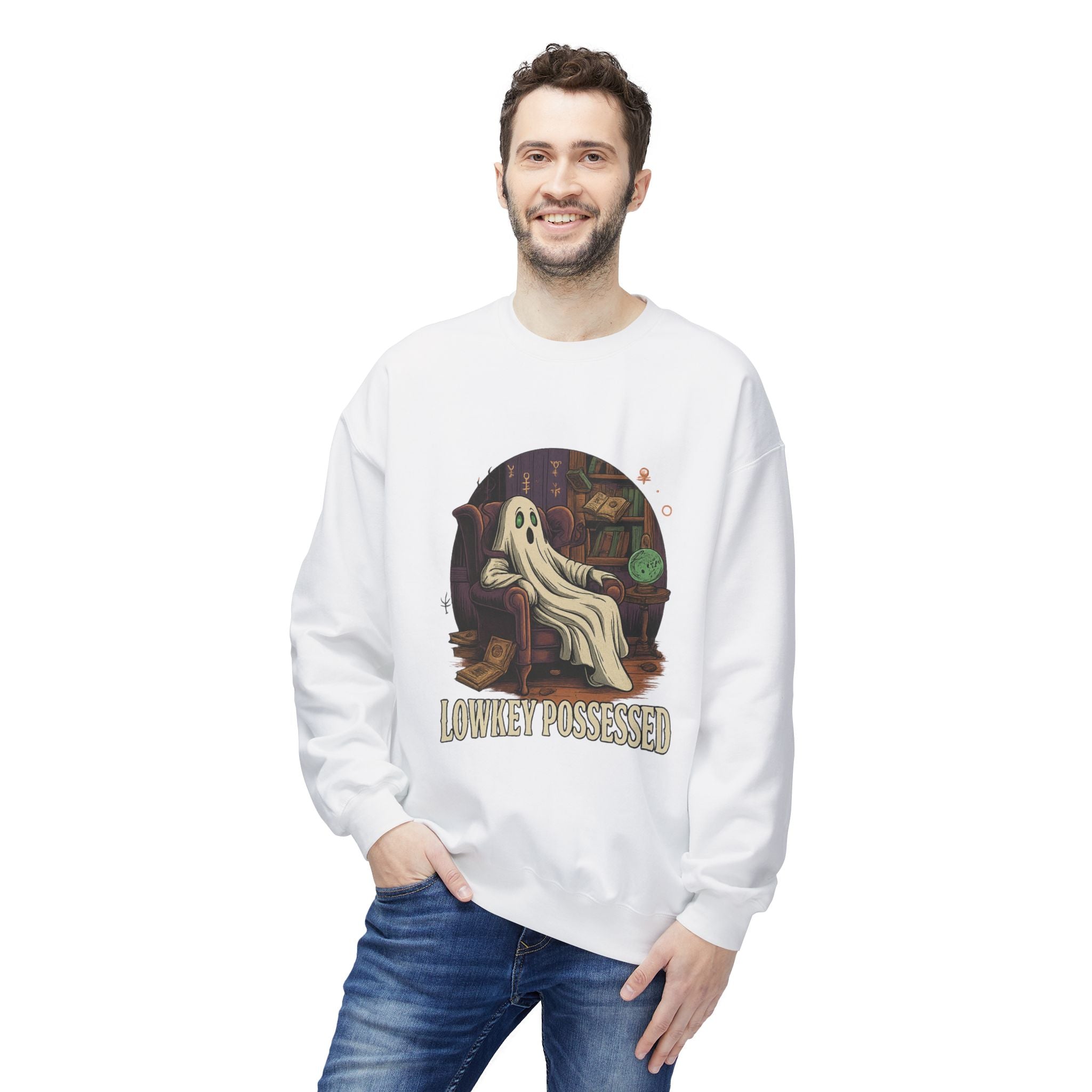 Lowkey Possessed 1 - Crewneck Unisex Sweatshirt - Cozy Halloween Apparel