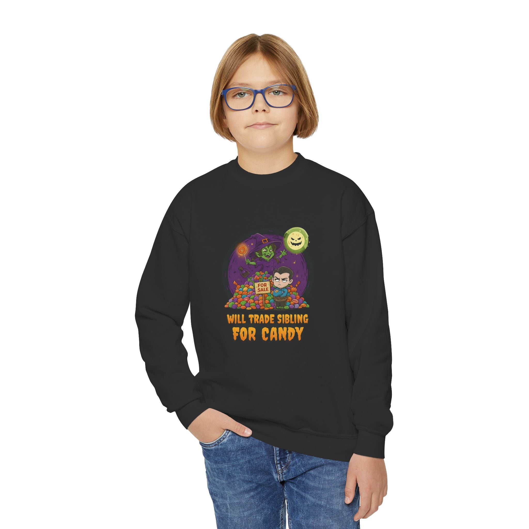 Will Trade Sibling for Candy 2, Fun Halloween Sweatshirt, Cute Kids Sweatshirt