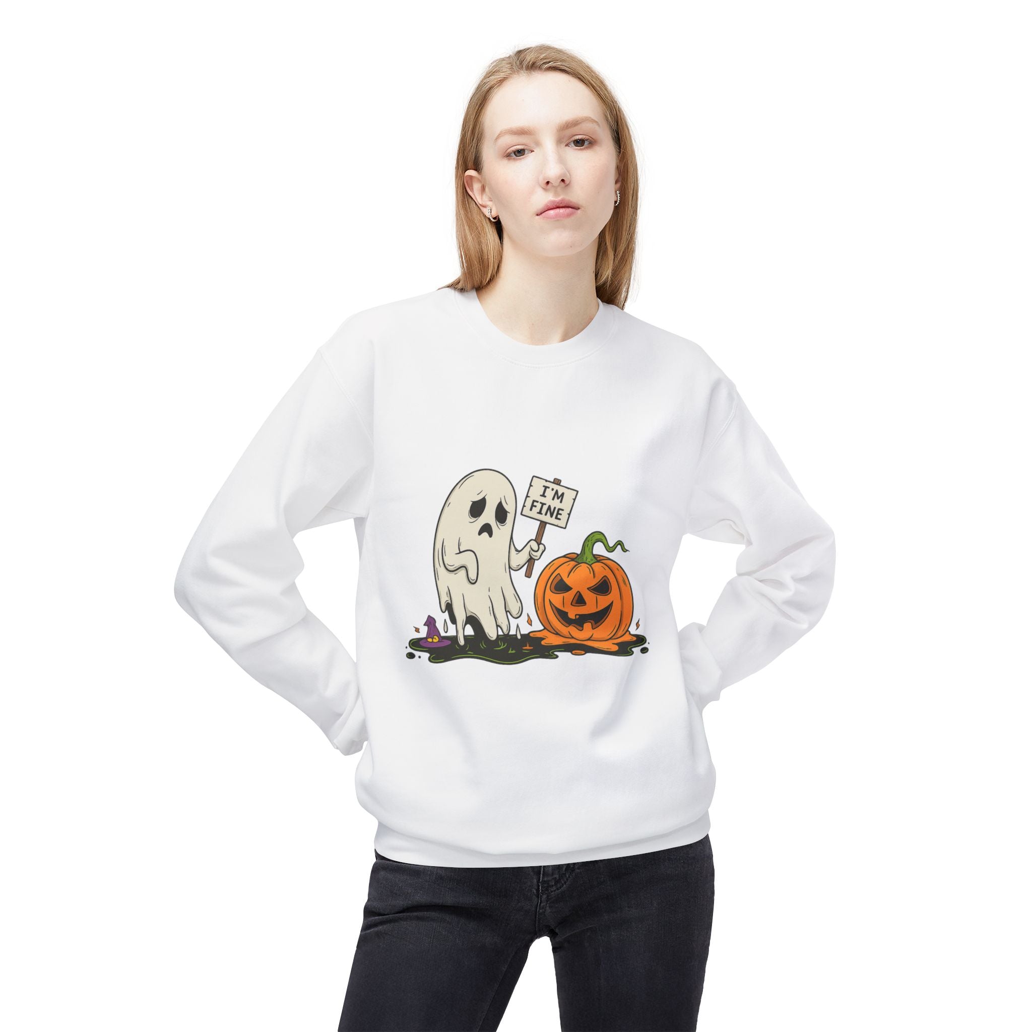 I'm Fine 1 - Crewneck Unisex Sweatshirt - Cozy Halloween Apparel