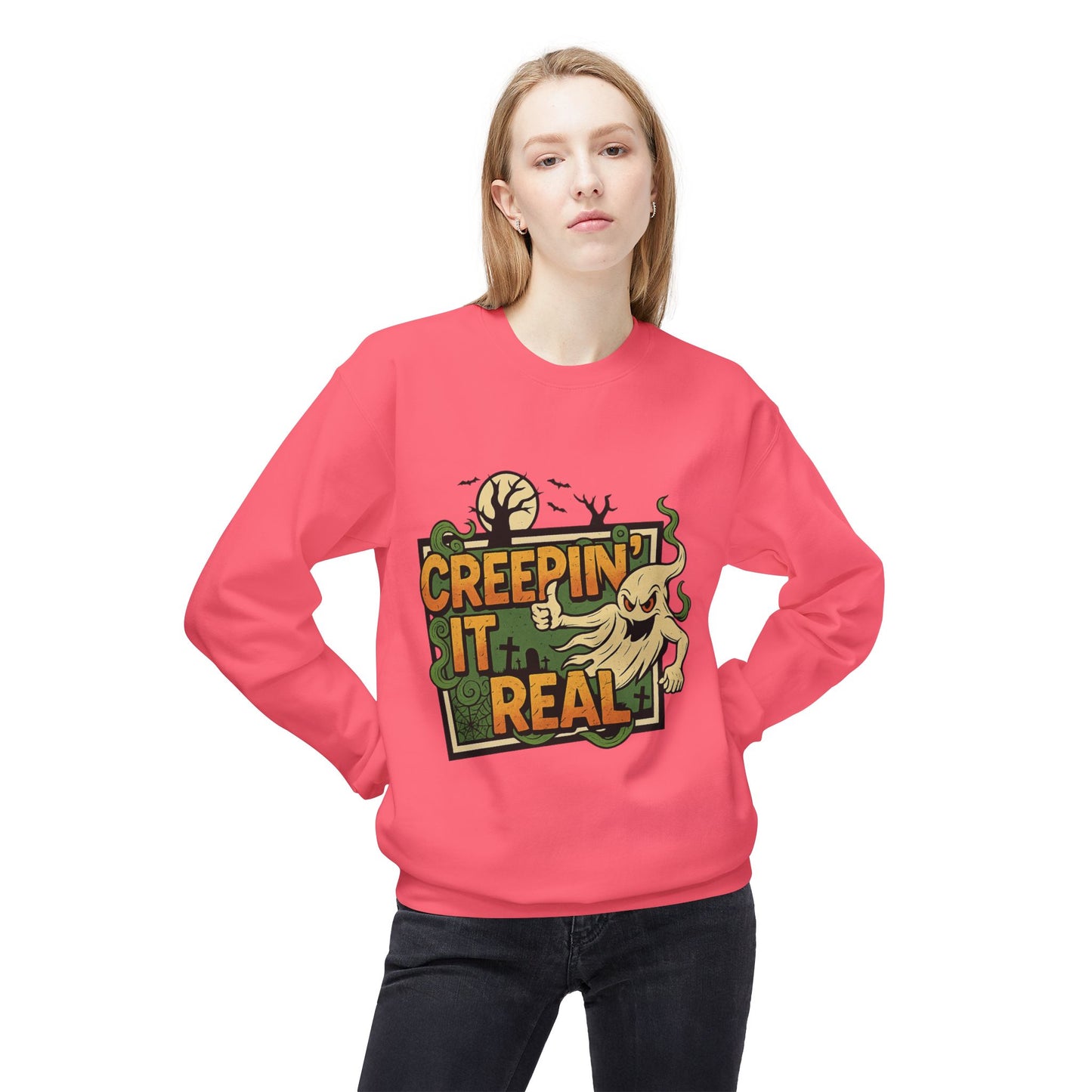 Creepin’ It Real 1- Crewneck Unisex Sweatshirt - Cozy Halloween Apparel