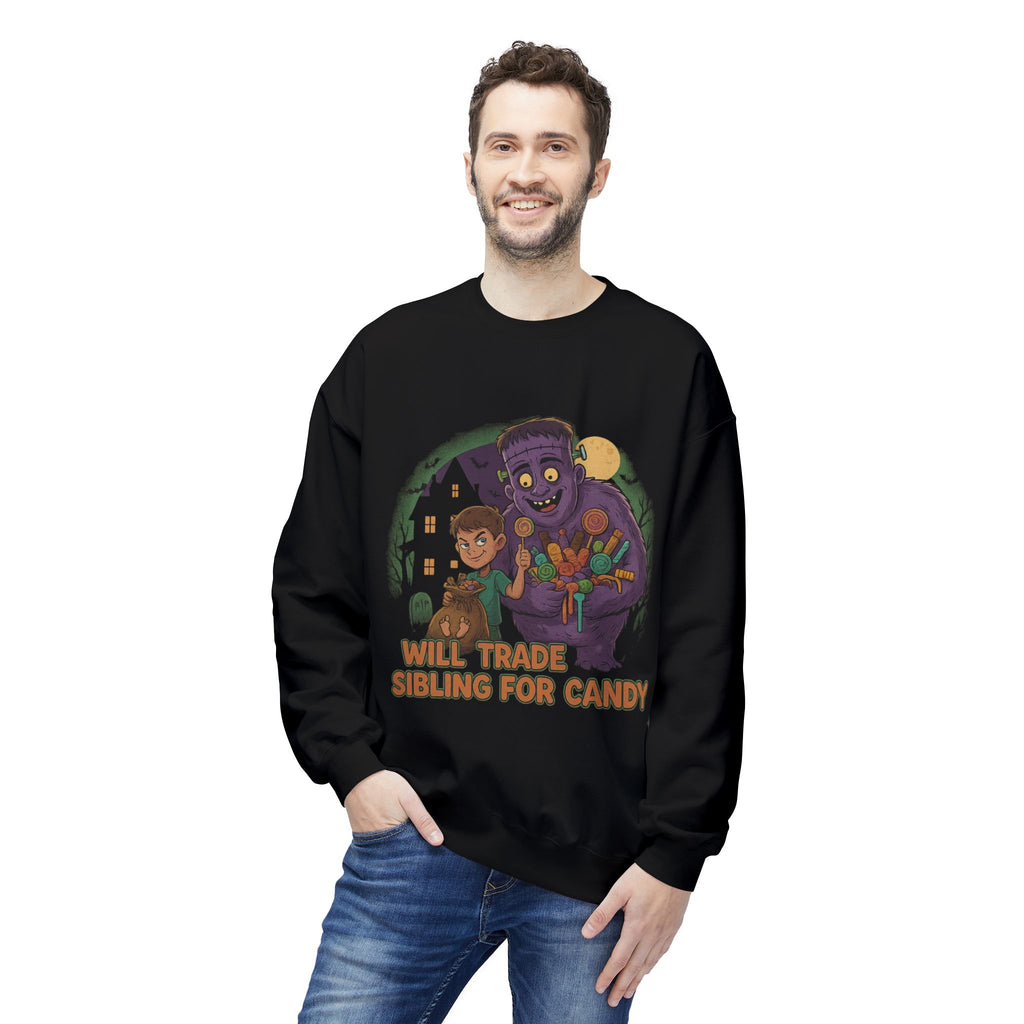 Will Trade Sibling for Candy 1 - Crewneck Unisex Sweatshirt - Cozy Halloween Apparel