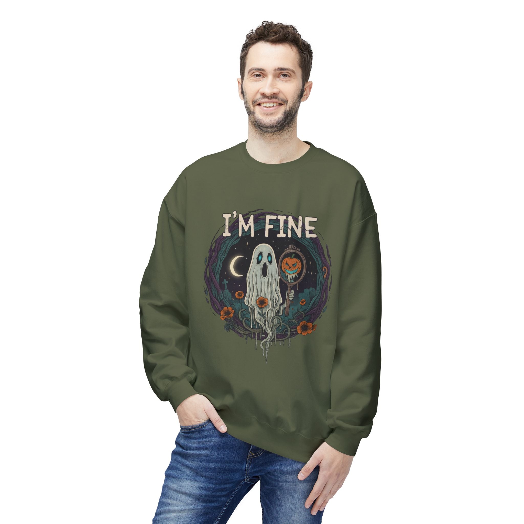 I'm Fine 2 - Crewneck Unisex Sweatshirt - Cozy Halloween Apparel