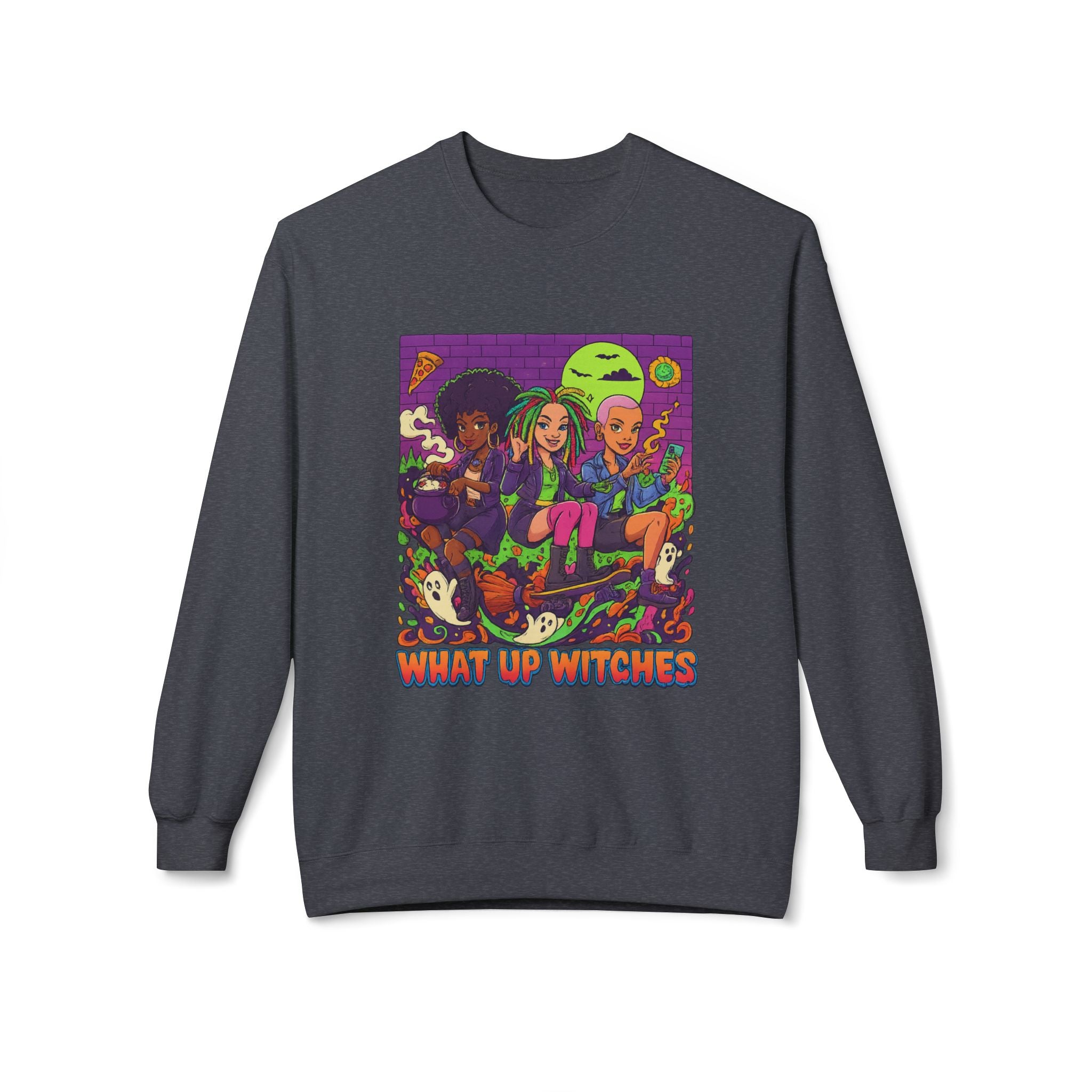 What Up Witches 1 - Crewneck Unisex Sweatshirt - Cozy Halloween Apparel