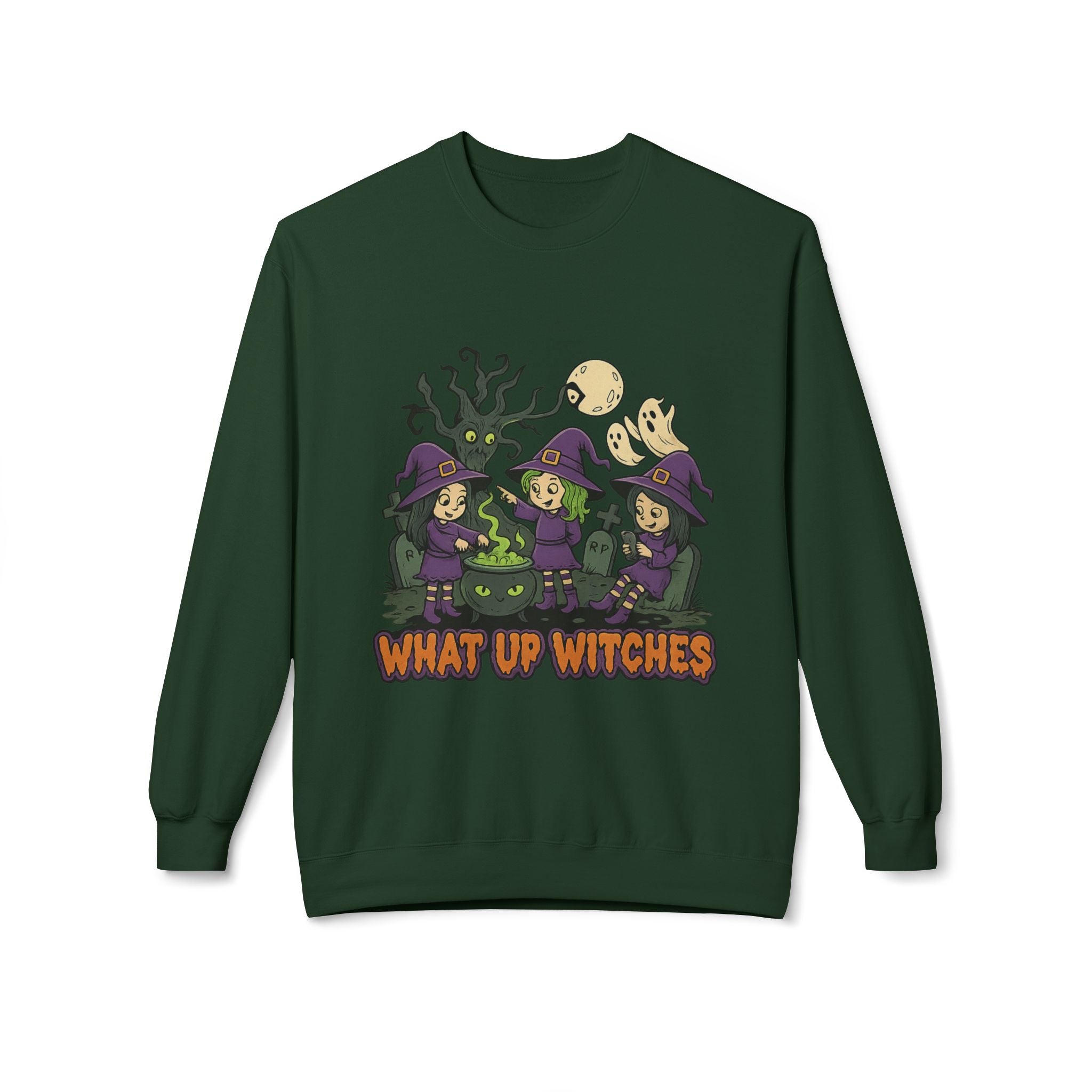 What Up Witches 2.1 - Crewneck Unisex Sweatshirt - Cozy Halloween Apparel