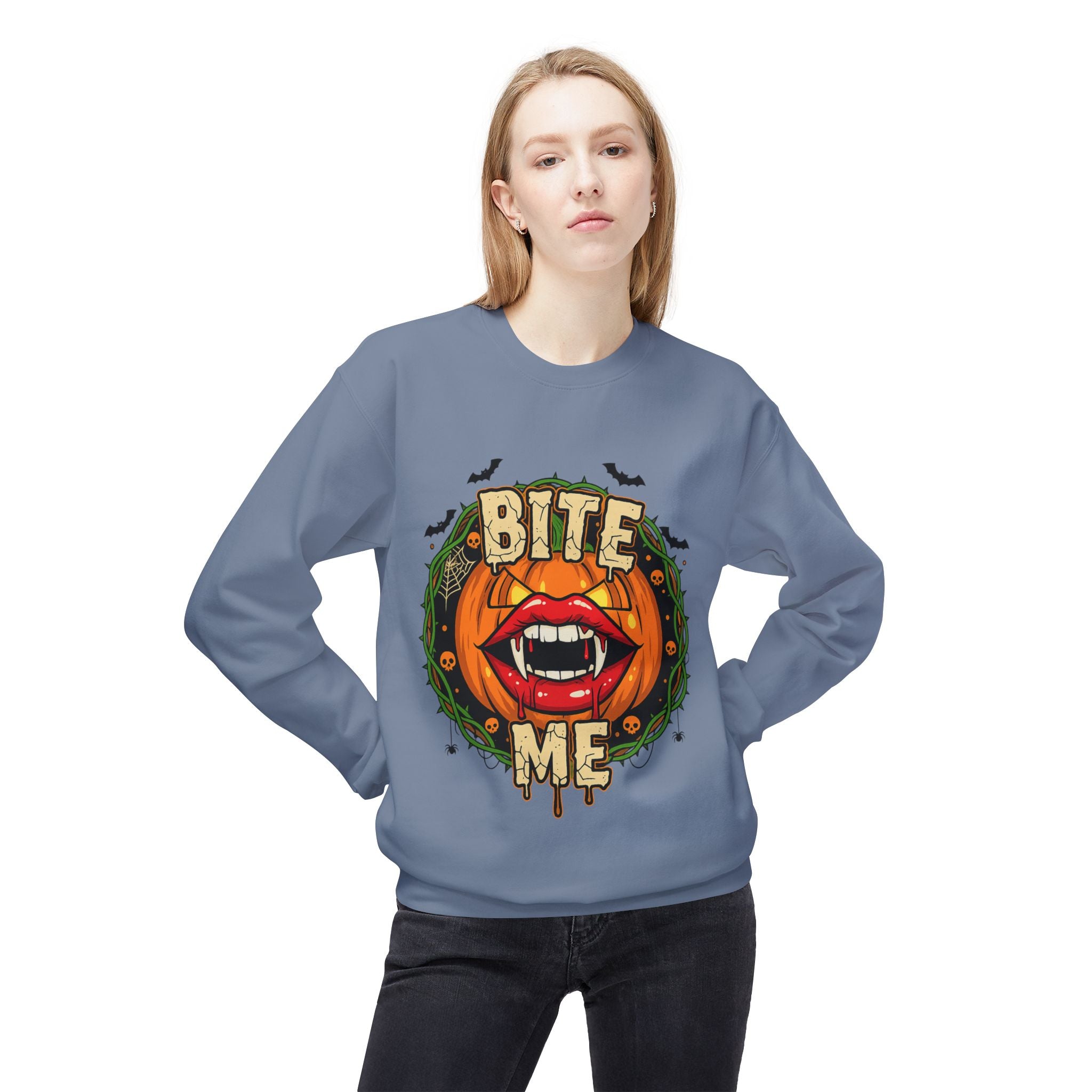 Bite Me 1 - Gothic Witch Crewneck Unisex Sweatshirt - Cozy Halloween Apparel