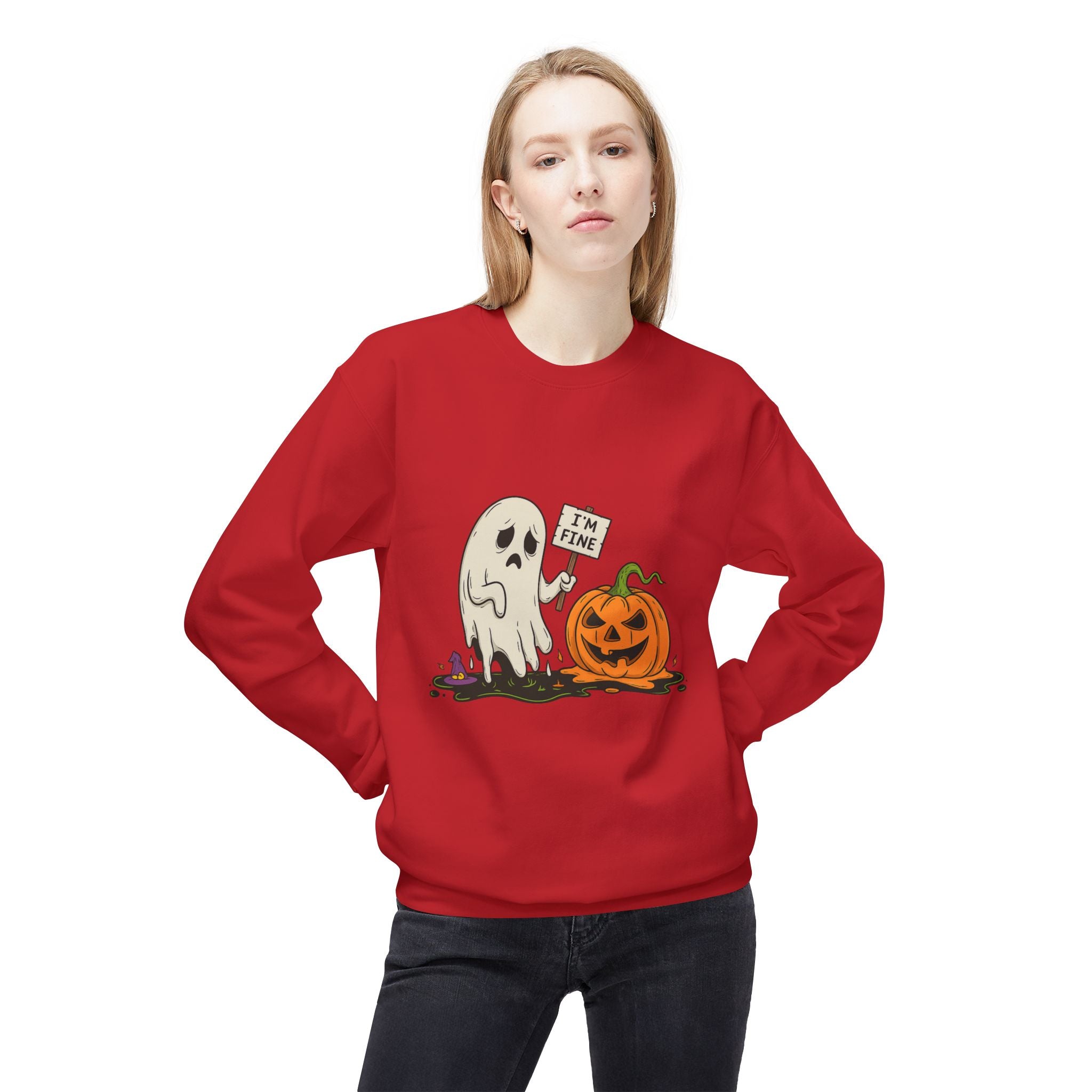 I'm Fine 1 - Crewneck Unisex Sweatshirt - Cozy Halloween Apparel