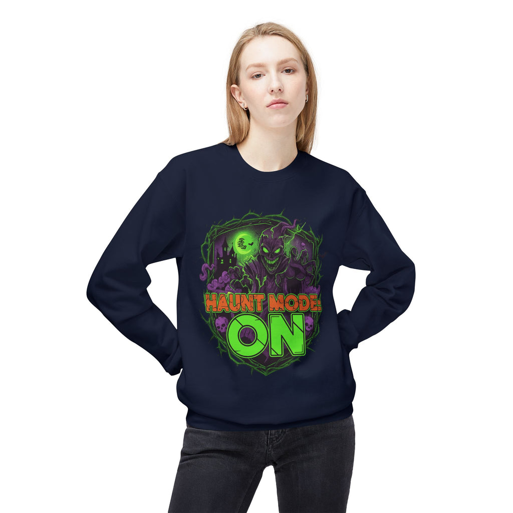 Haunt Mode ON 1 - Crewneck Unisex Sweatshirt - Cozy Halloween Apparel