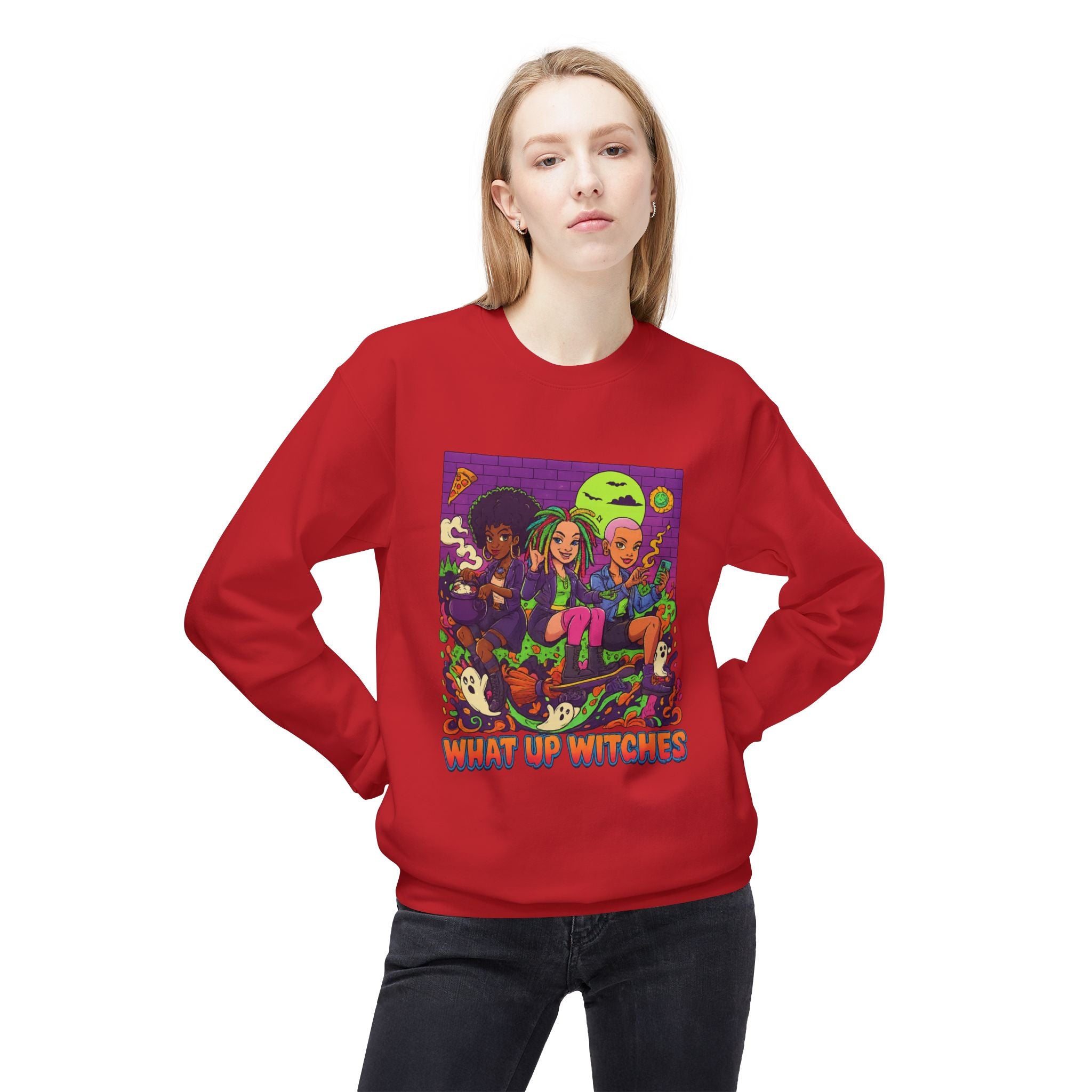 What Up Witches 1 - Crewneck Unisex Sweatshirt - Cozy Halloween Apparel