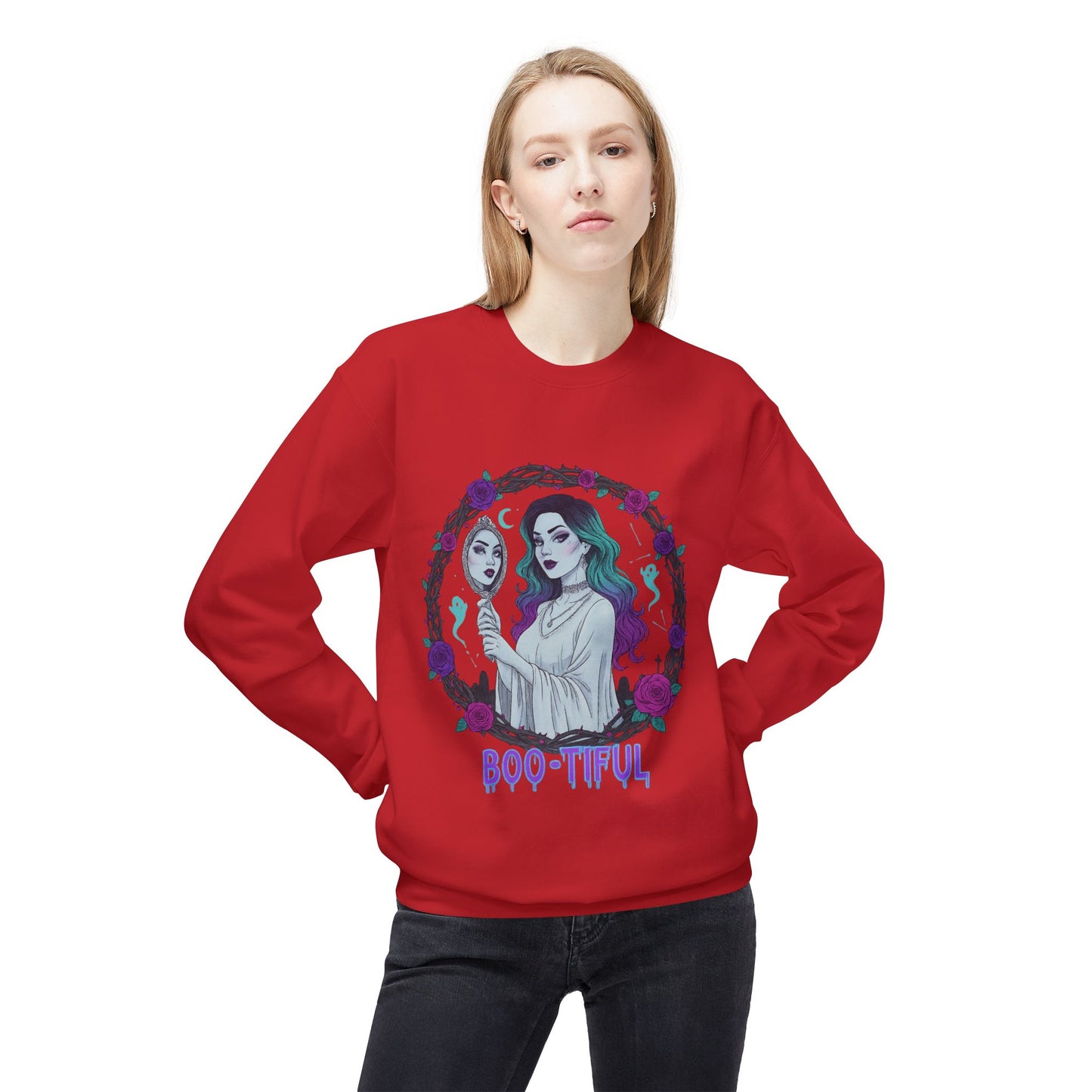 Boo-tiful - Gothic Witch Crewneck Unisex Sweatshirt - Cozy Halloween Apparel