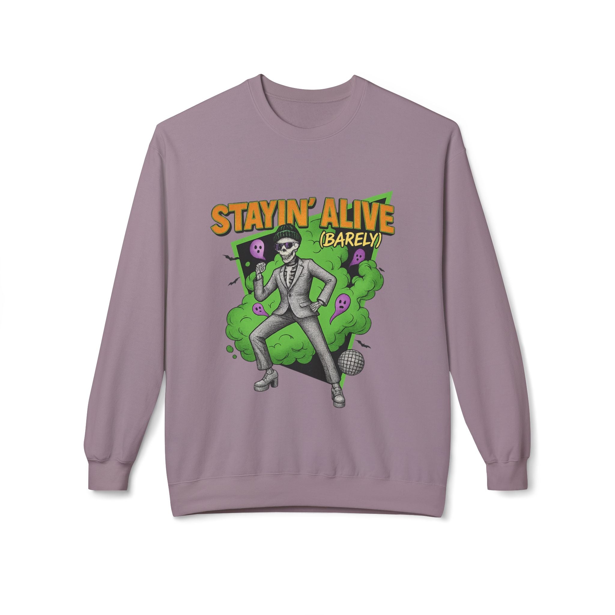 Stayin’ Alive (Barely) 2 - Crewneck Unisex Sweatshirt - Cozy Halloween Apparel