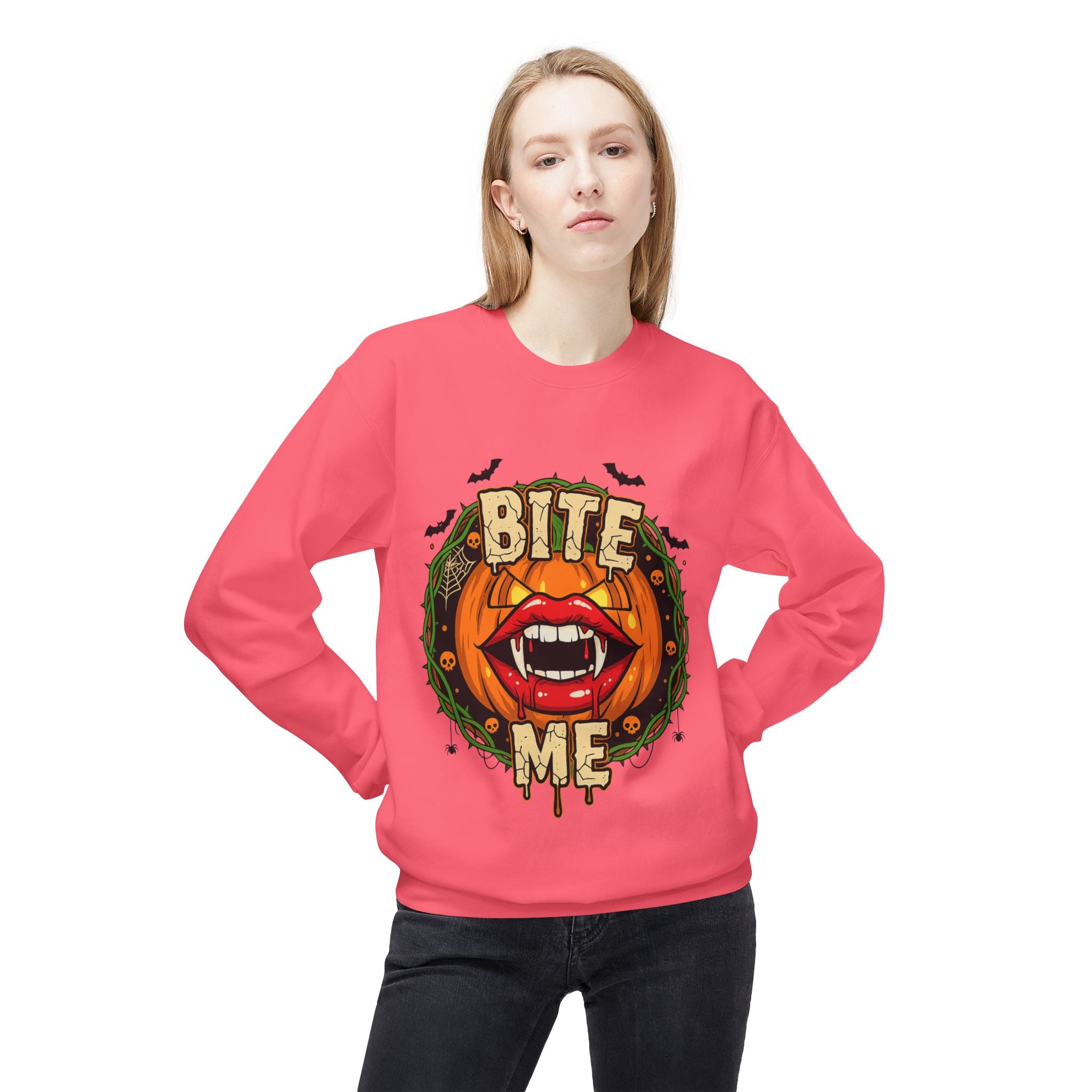 Bite Me 1 - Gothic Witch Crewneck Unisex Sweatshirt - Cozy Halloween Apparel