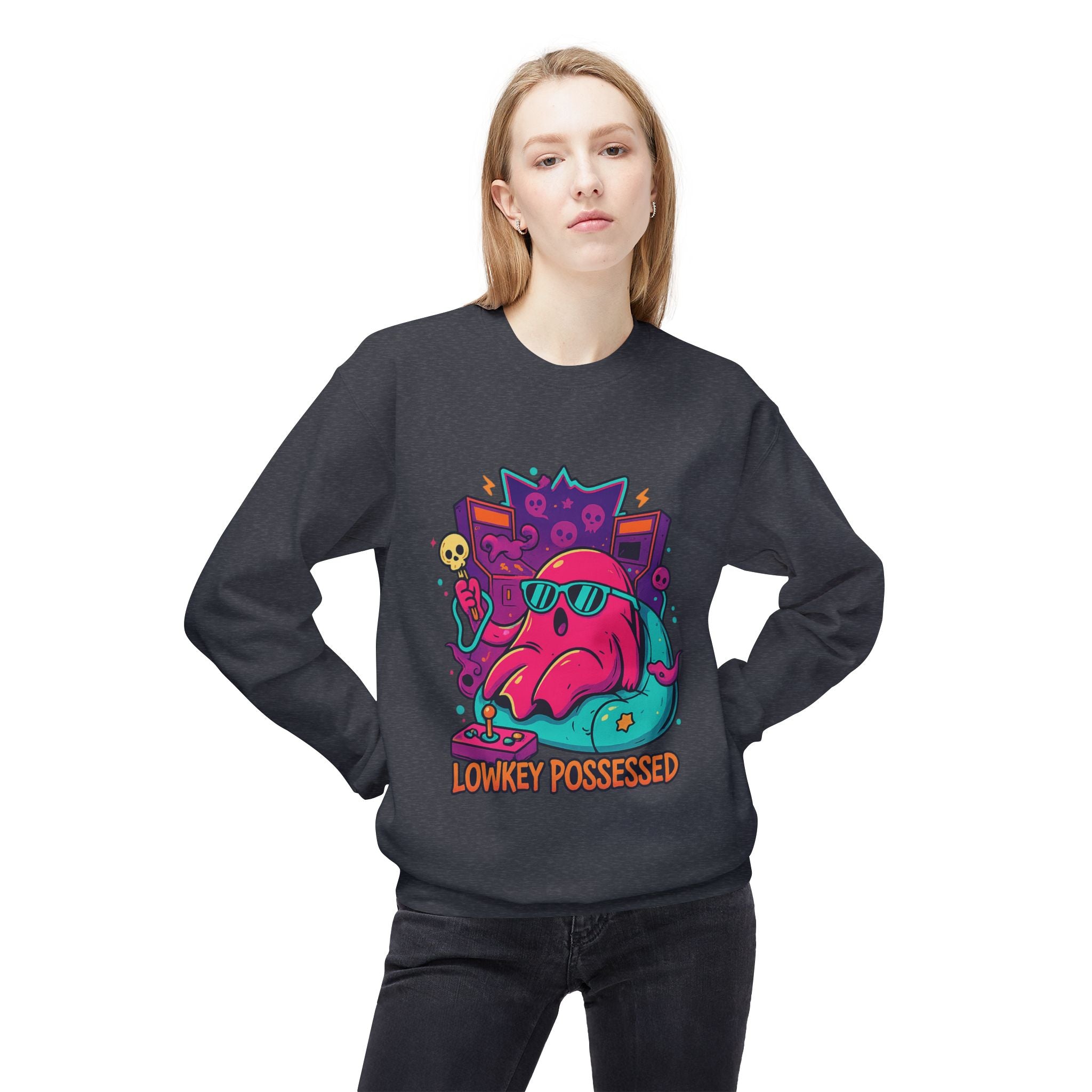 Lowkey Possessed 2 - Crewneck Unisex Sweatshirt - Cozy Halloween Apparel