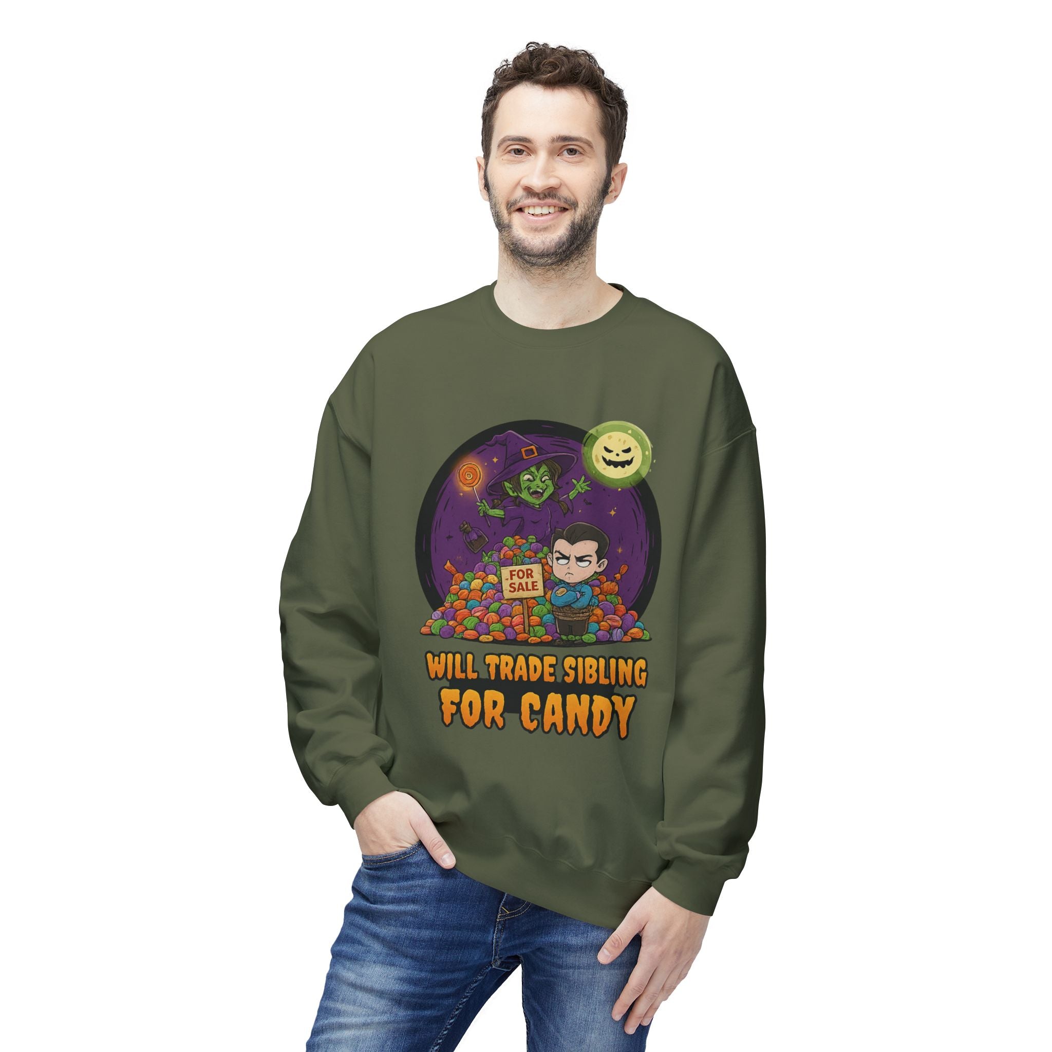 Will Trade Sibling for Candy 2 - Crewneck Unisex Sweatshirt - Cozy Halloween Apparel