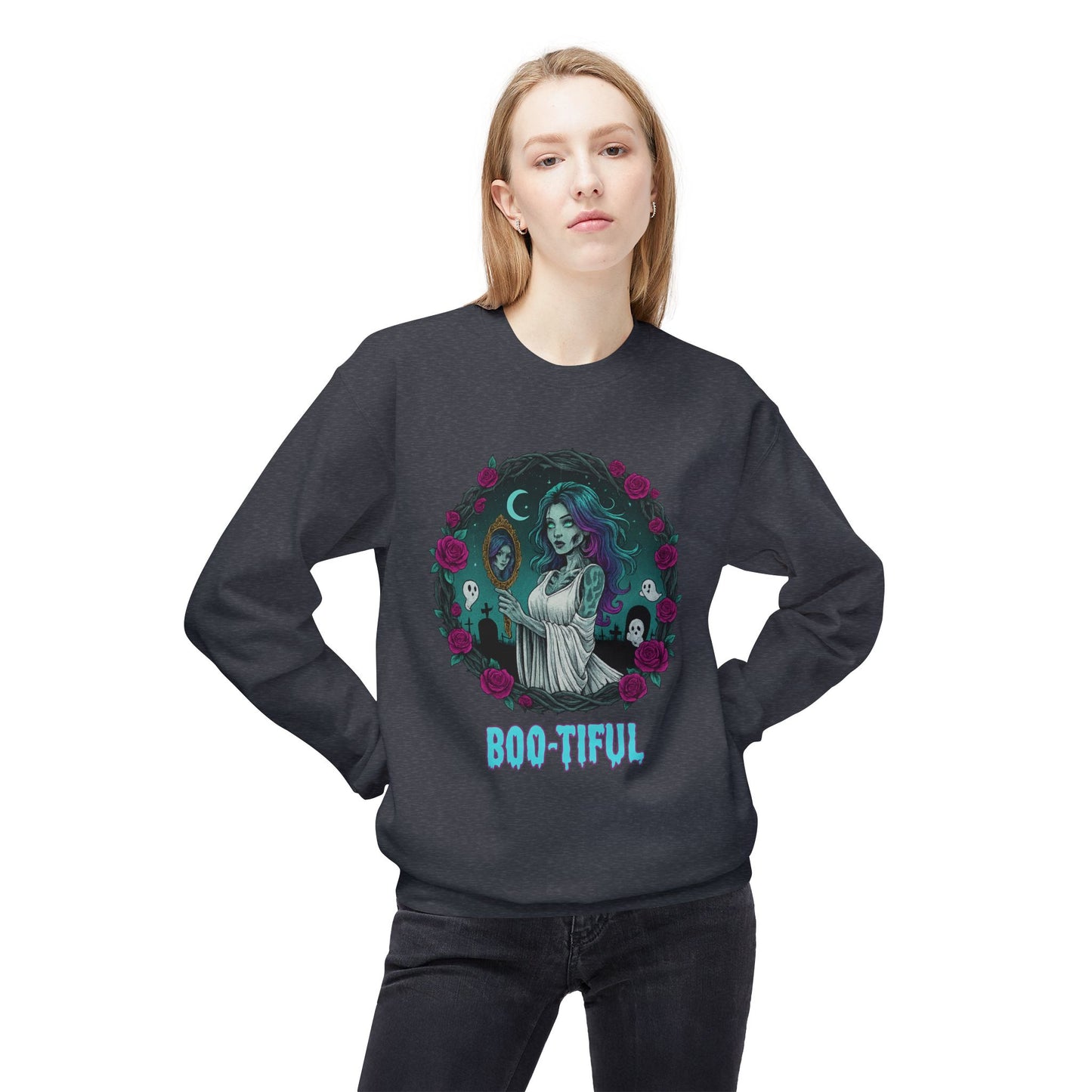 Boo-tiful 4.2- Gothic Witch Crewneck Unisex Sweatshirt - Cozy Halloween Apparel