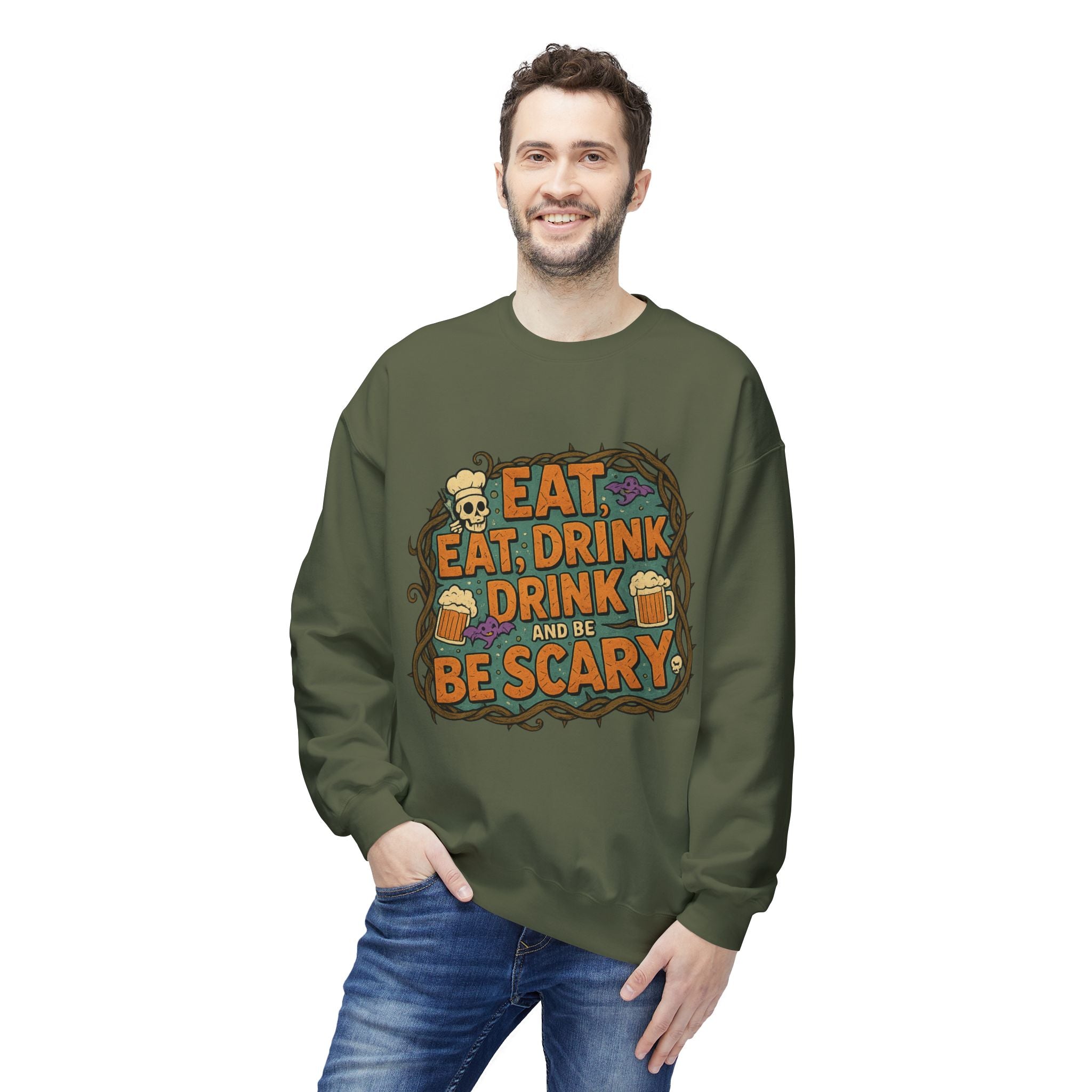 Eat, Drink, and Be Scary 2 - Crewneck Unisex Sweatshirt - Cozy Halloween Apparel