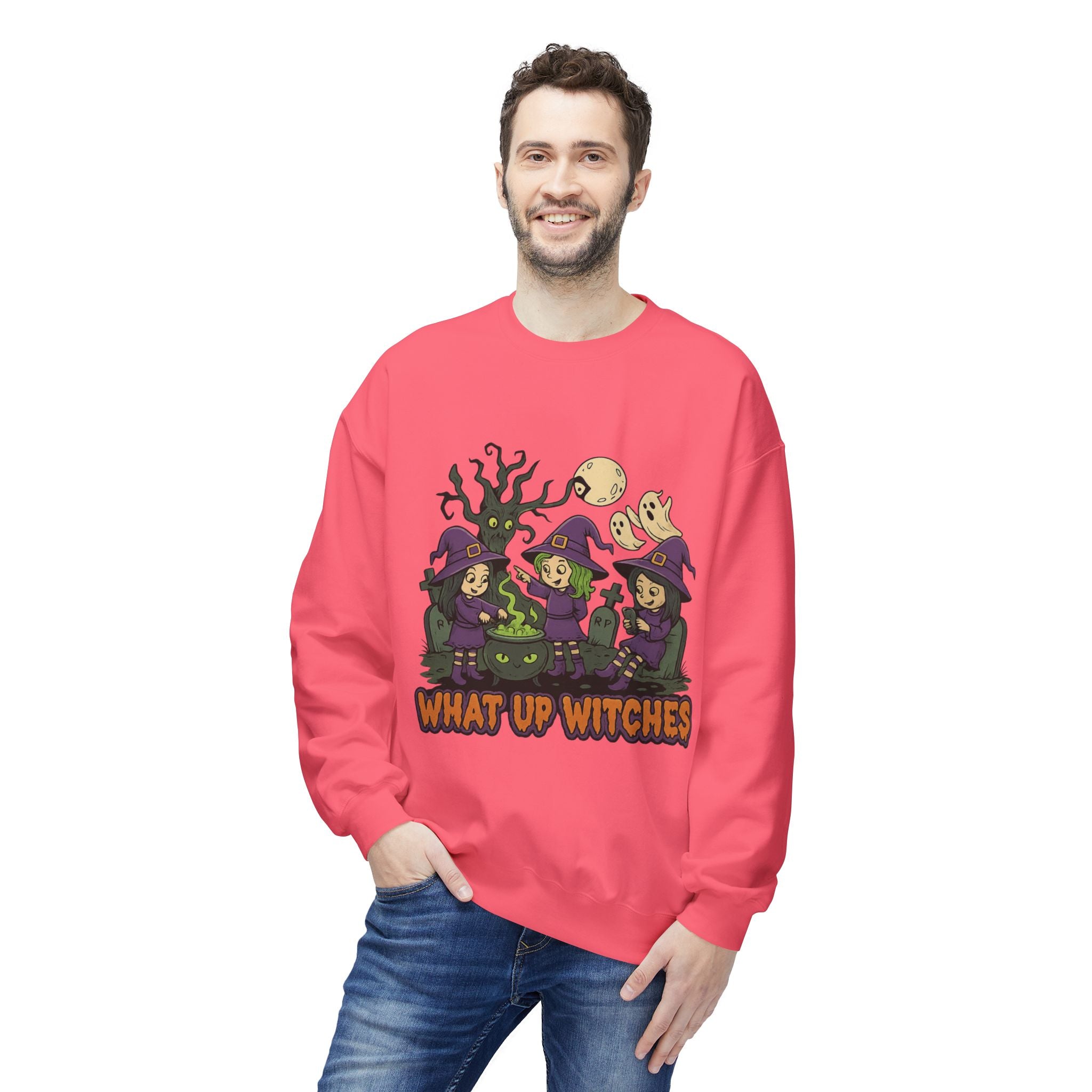 What Up Witches 2.1 - Crewneck Unisex Sweatshirt - Cozy Halloween Apparel