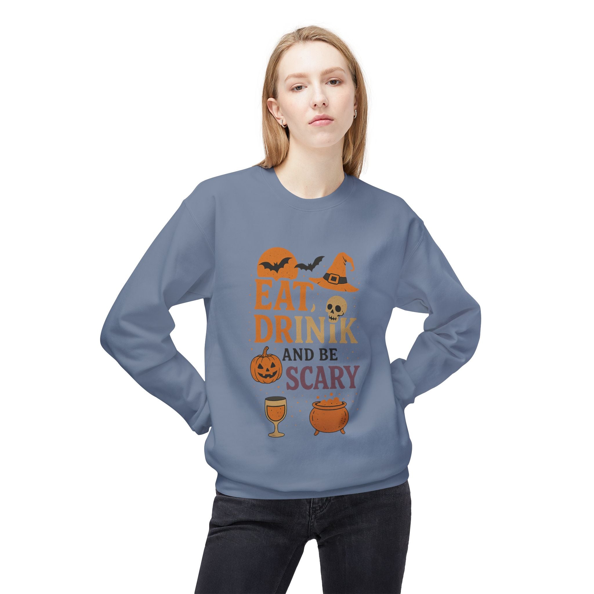 Eat, Drink, and Be Scary 1 - Crewneck Unisex Sweatshirt - Cozy Halloween Apparel