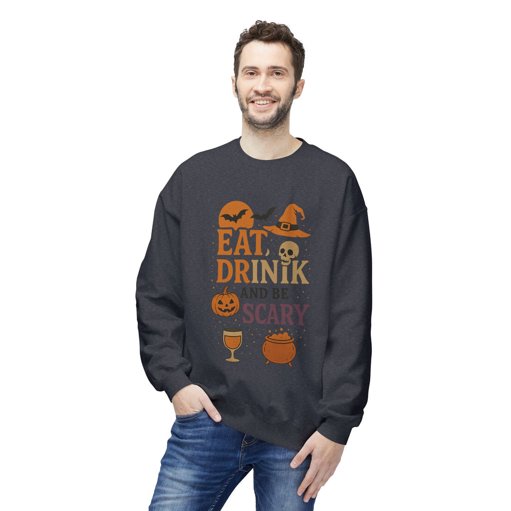 Eat, Drink, and Be Scary 1 - Crewneck Unisex Sweatshirt - Cozy Halloween Apparel