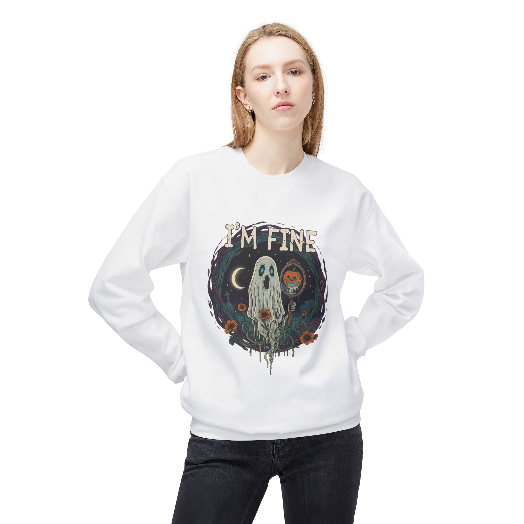 I'm Fine 2 - Crewneck Unisex Sweatshirt - Cozy Halloween Apparel