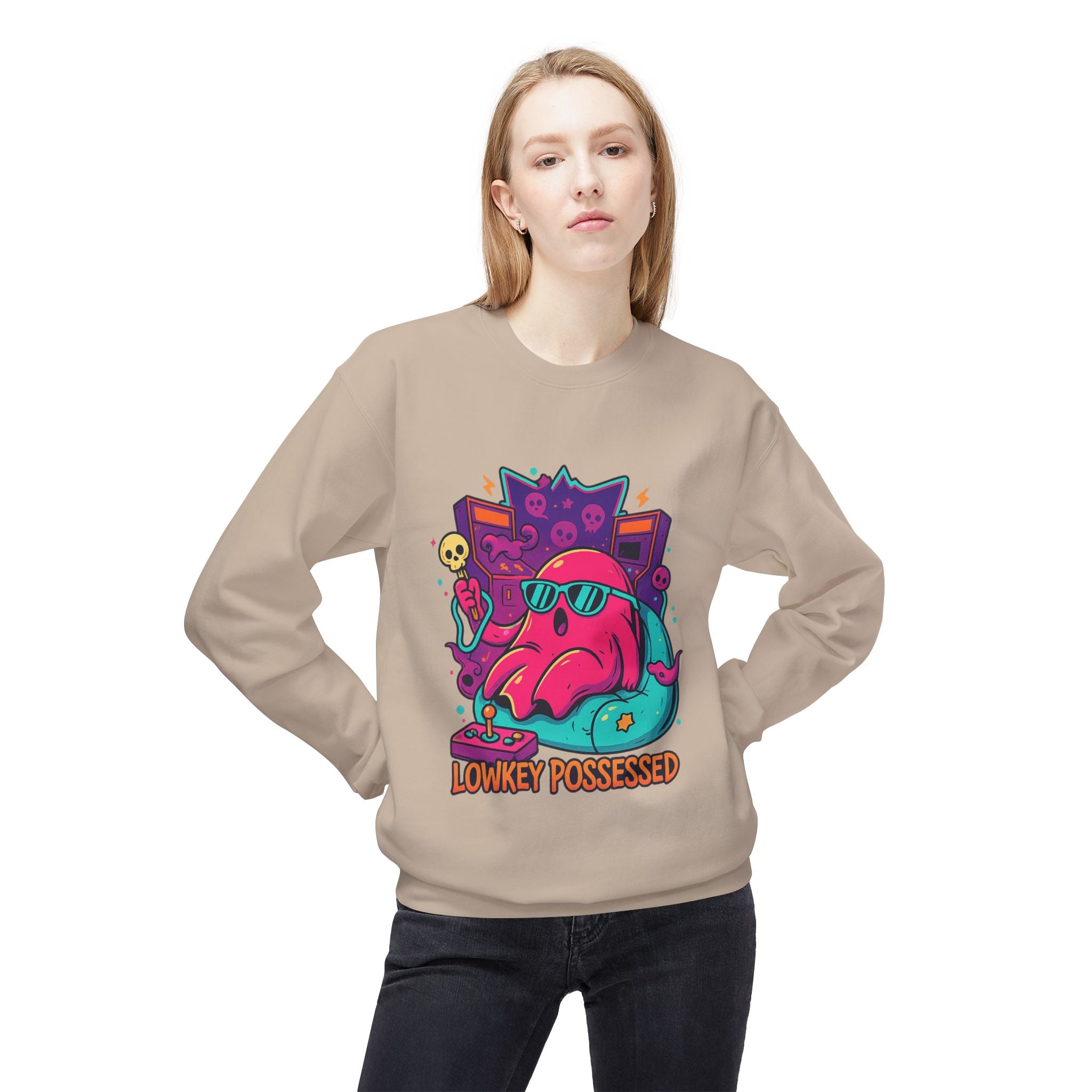 Lowkey Possessed 2 - Crewneck Unisex Sweatshirt - Cozy Halloween Apparel
